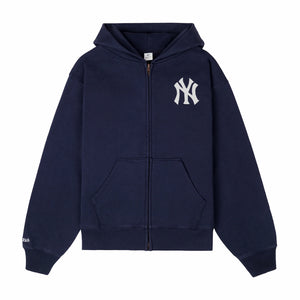 Sporty & Rich Men's Heritage Yankees Serif Zip Hoodie (Dark Navy/White) - August Shop