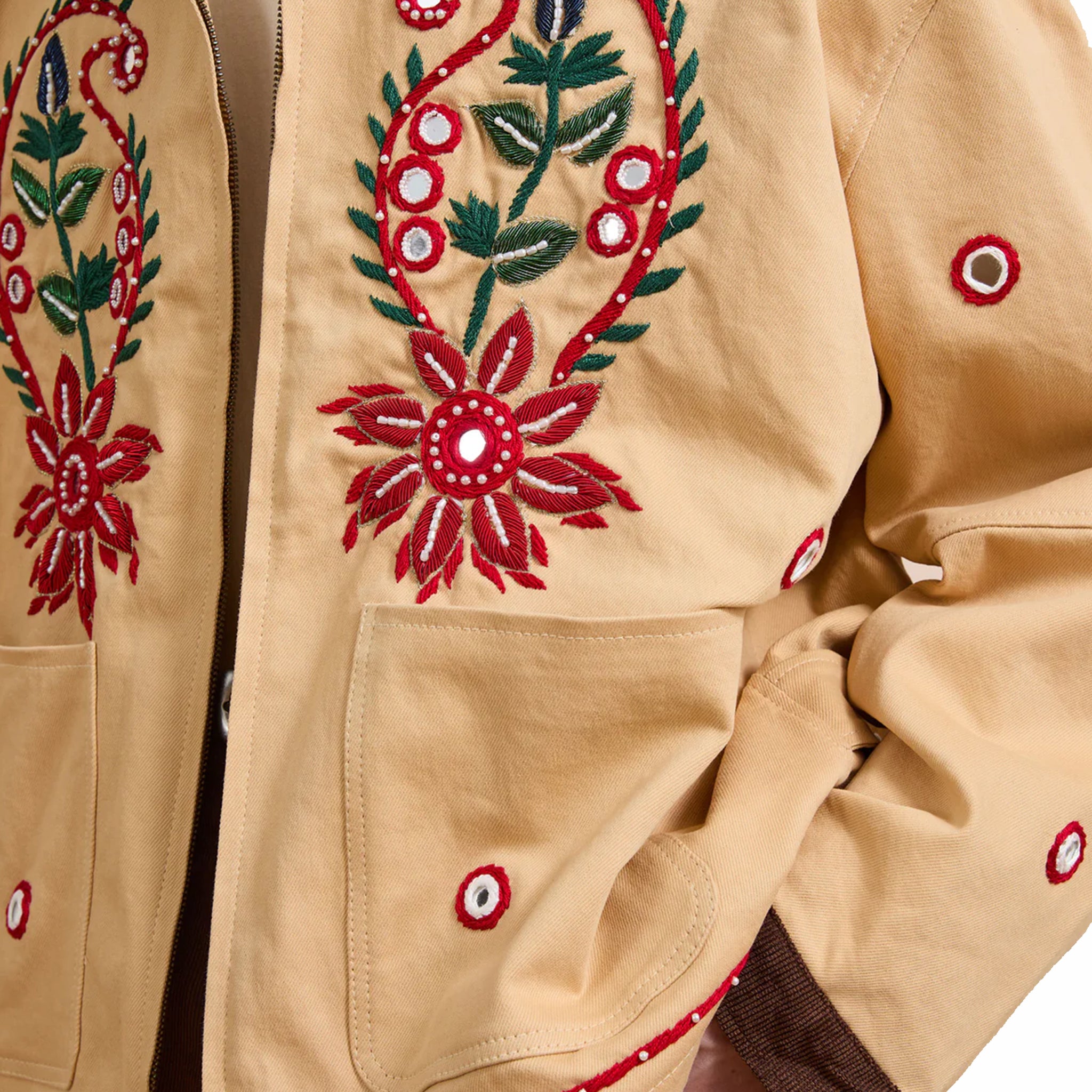 Found Hand Embroidered Paisley Motif Work Jacket (Vintage Sand) - August Shop