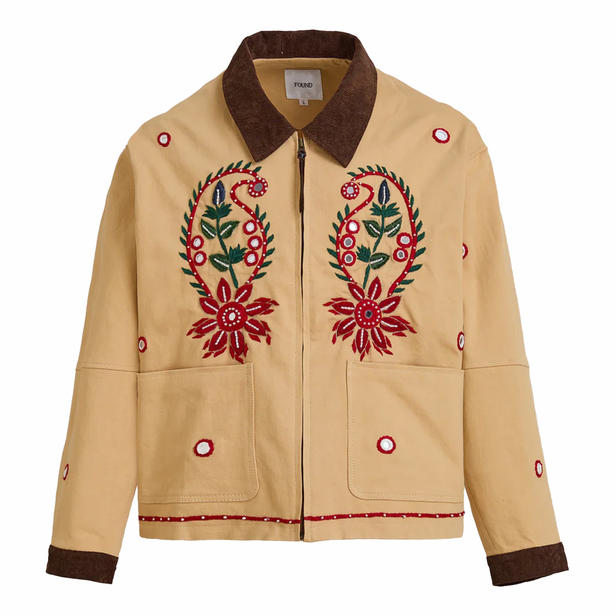Found Hand Embroidered Paisley Motif Work Jacket (Vintage Sand) - August Shop