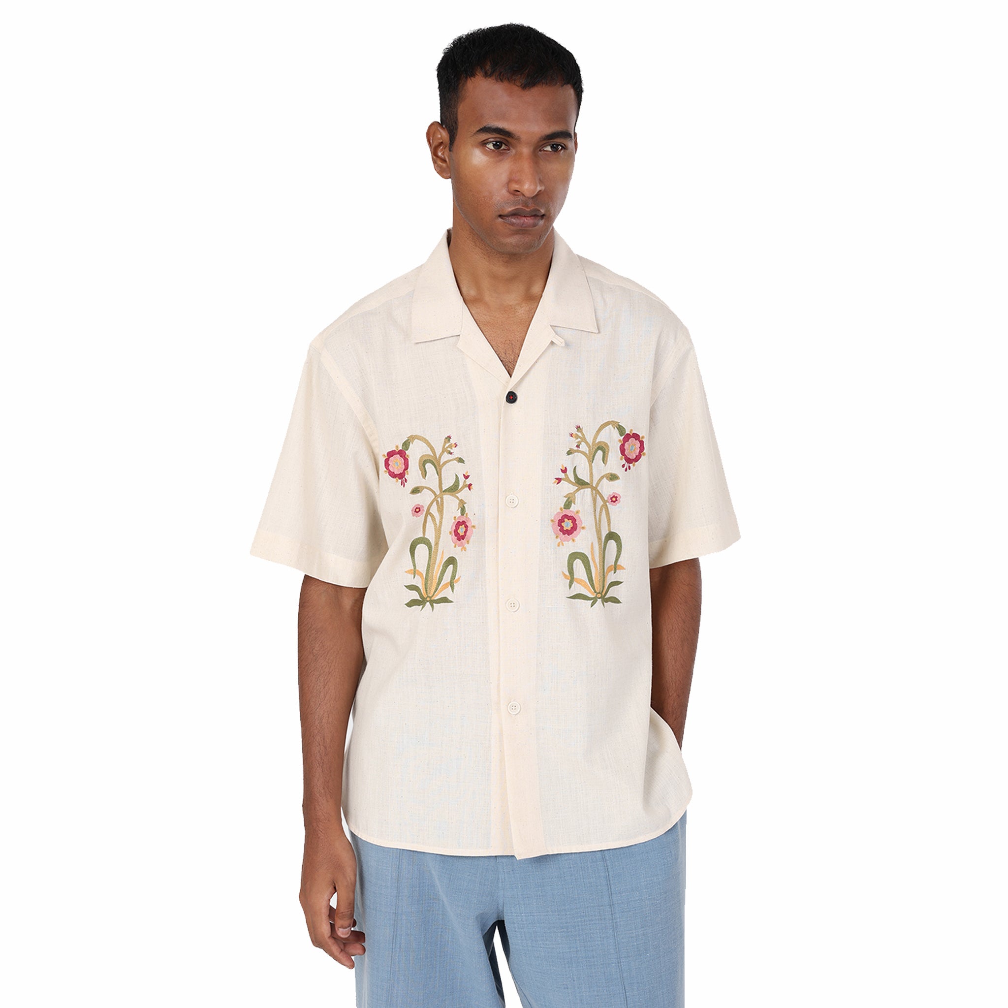 Kardo Ronen Embroidered Short Sleeve Shirt (Natural)