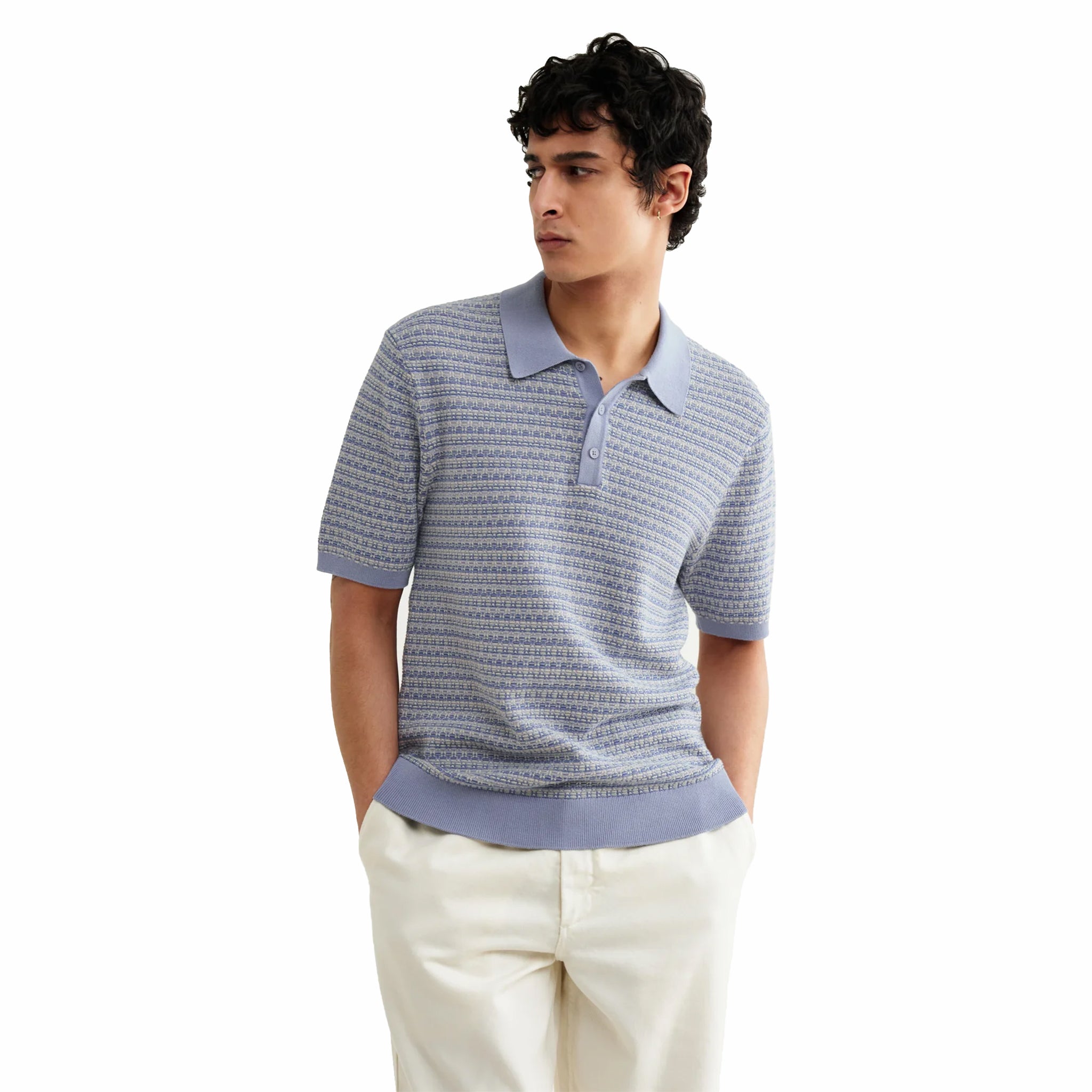 Wax London Naples SS Polo - Mini Geo (Light Blue) - August Shop