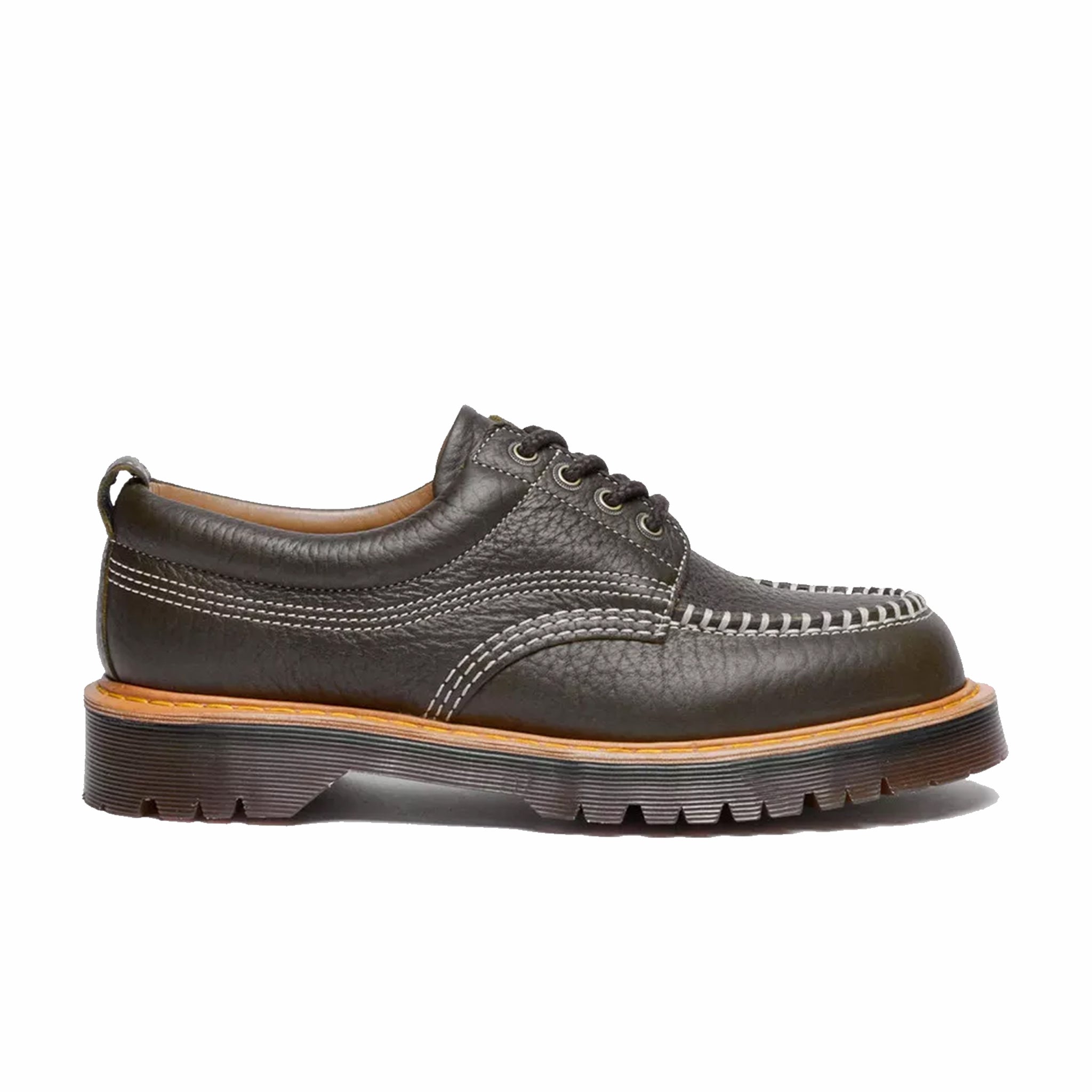 Dr. Martens Unisex Lowell Leather Moc Toe Shoes - DMS Olive (Wild Grain) - August Shop
