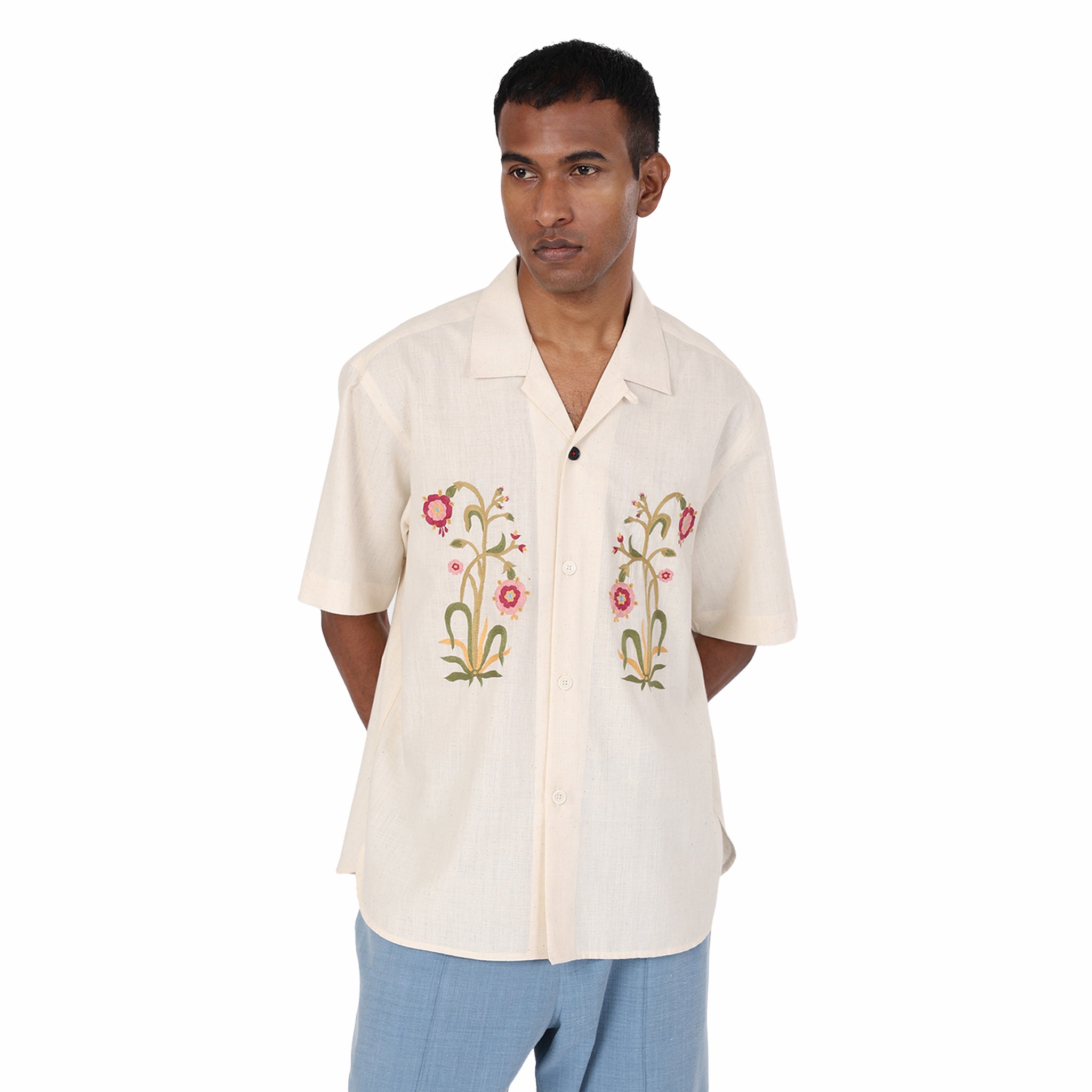 Kardo Ronen Embroidered Short Sleeve Shirt (Natural)