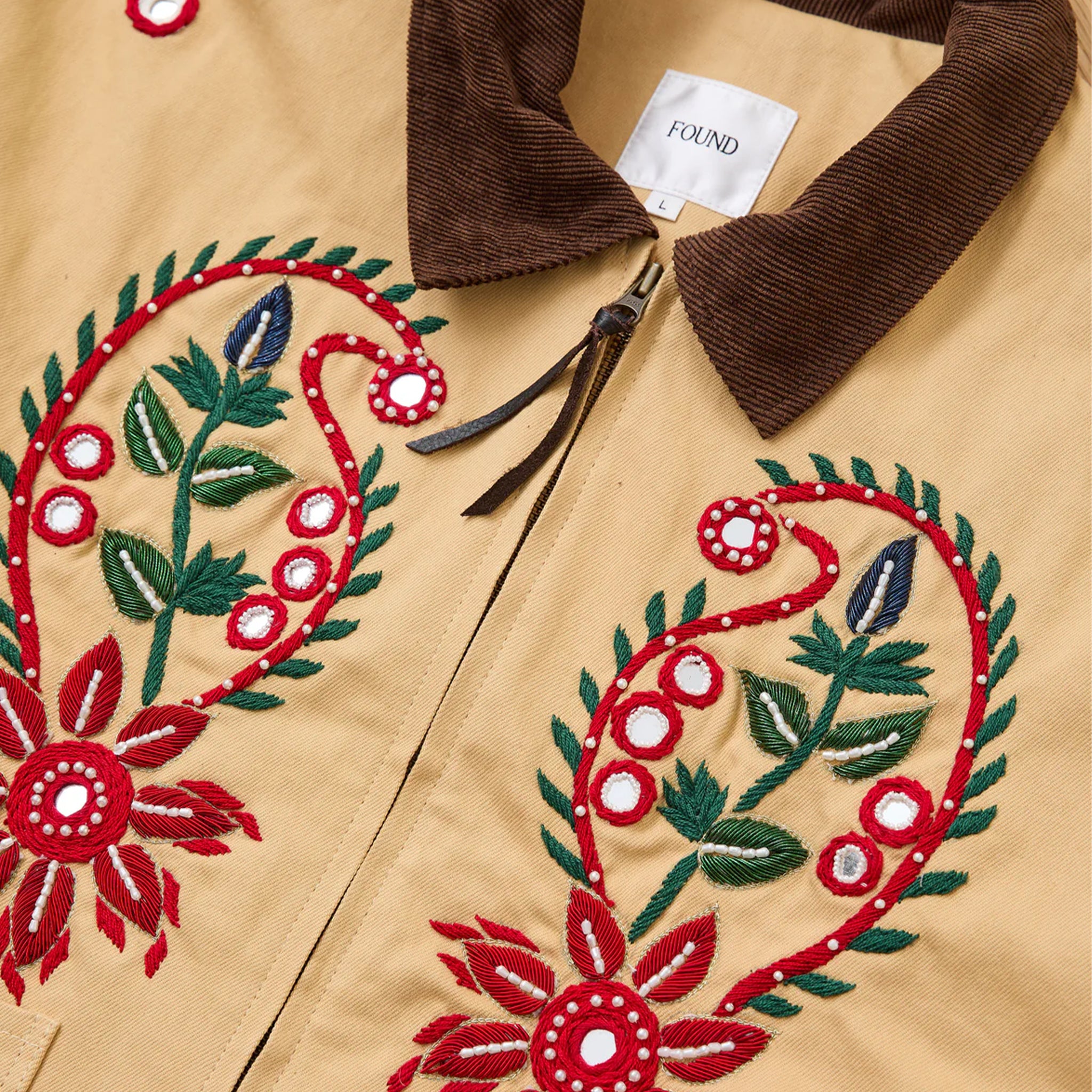 Found Hand Embroidered Paisley Motif Work Jacket (Vintage Sand) - August Shop