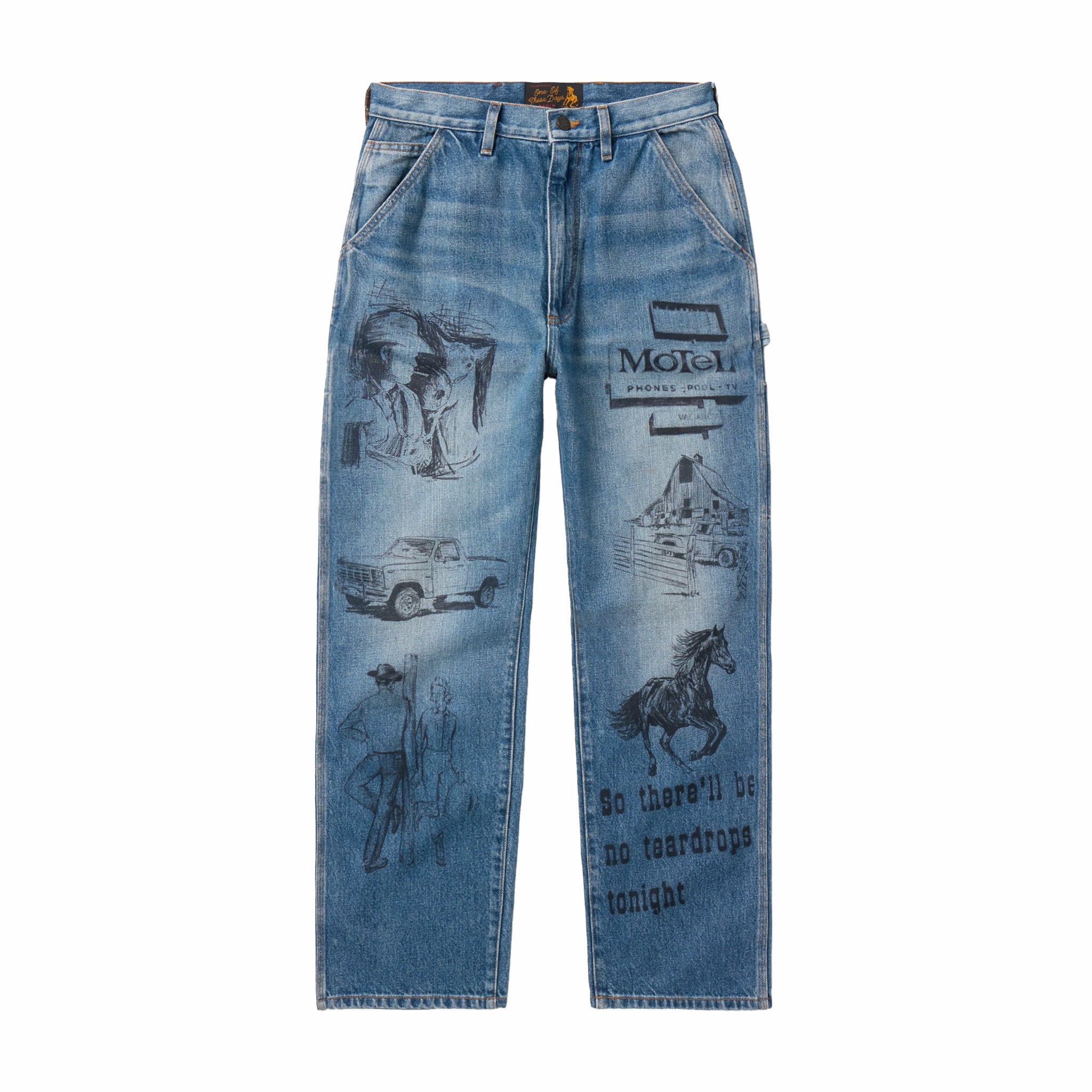 One Of These Days All Over Print Stright Fit Jeans (Indigo) - August Shop
