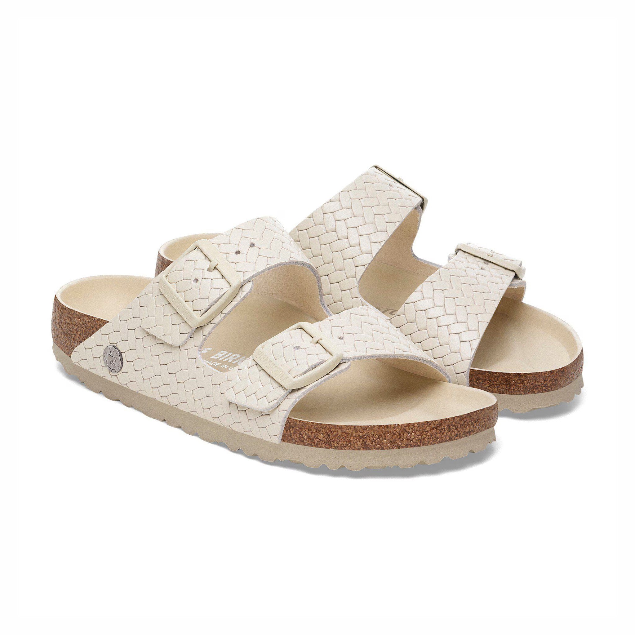 Birkenstock Women's Arizona Leather - Narrow (Woven Embossed Ecru) - August Shop