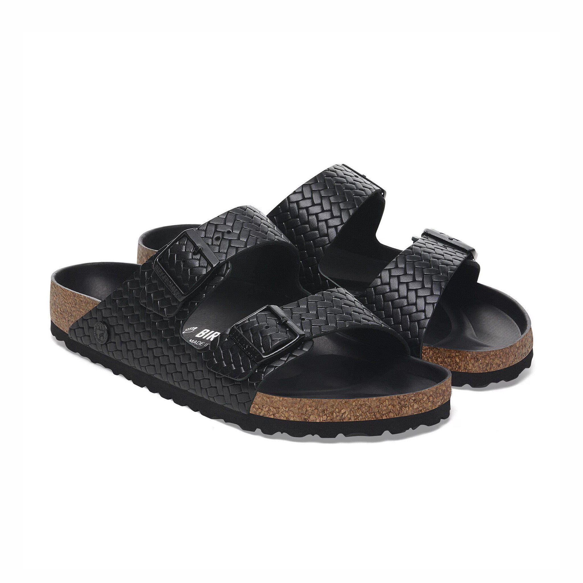 Birkenstock Women's Arizona Leather - Narrow (Woven Embossed Black) - August Shop