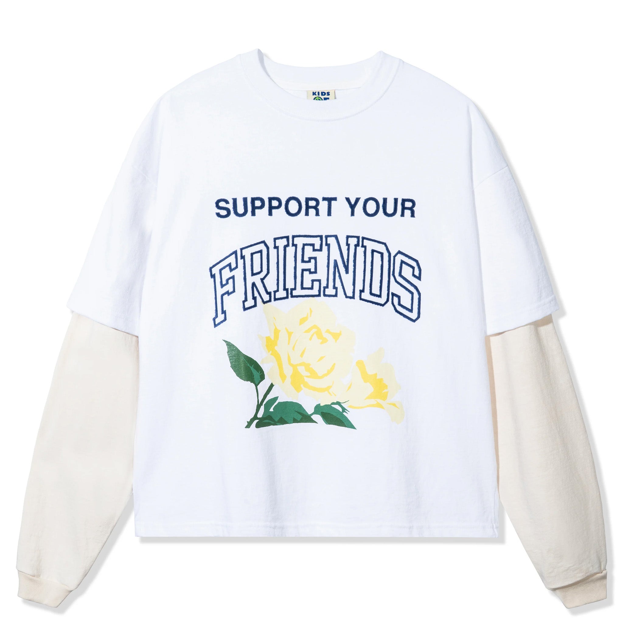 Kids of Immigrants Support Your Friends Double Layer L/S Tee (White/Off White) - August Shop