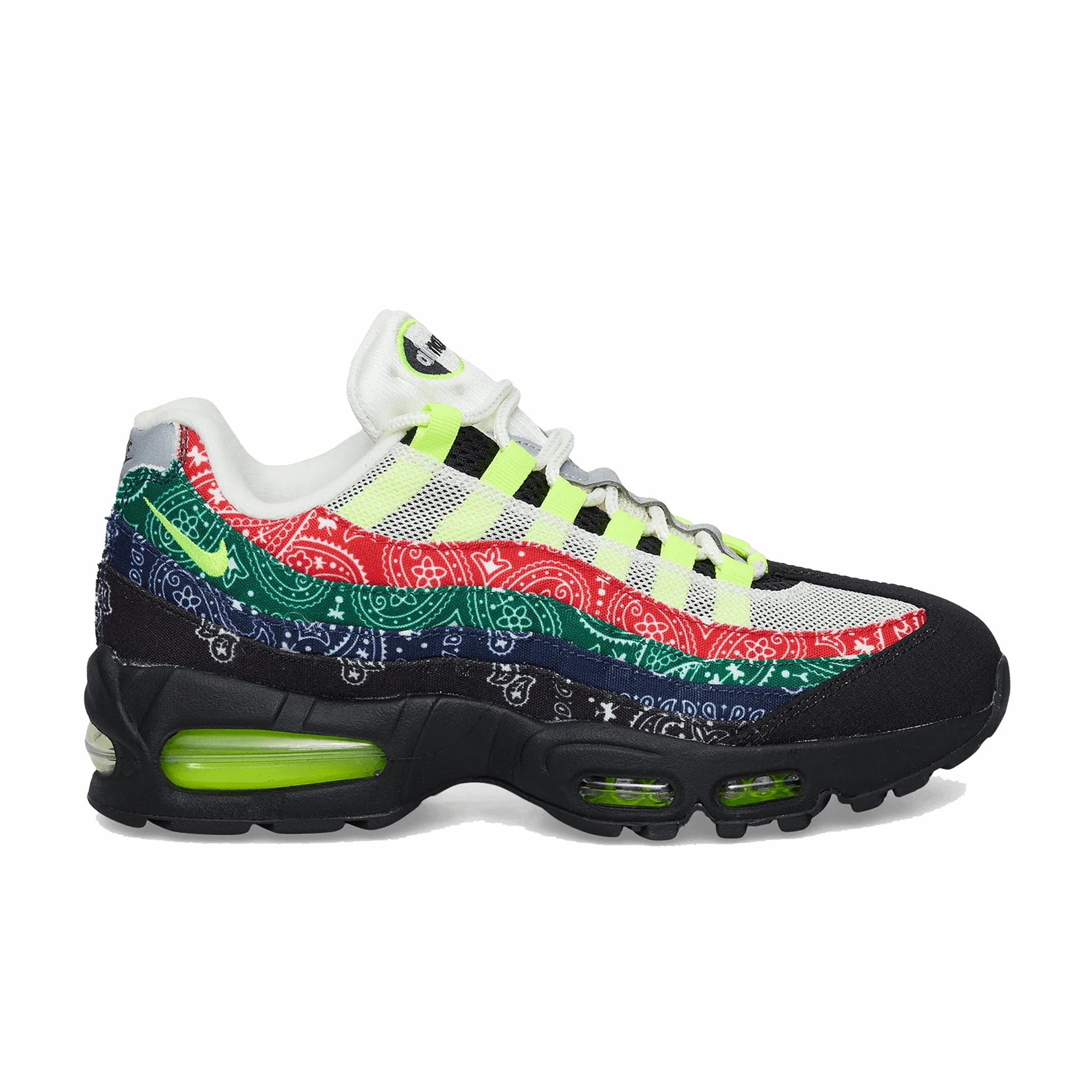 Nike Unisex Air Max 95 Big Bubble "Bandana" (Sail/Volt-University Red-Sport Green) - August Shop