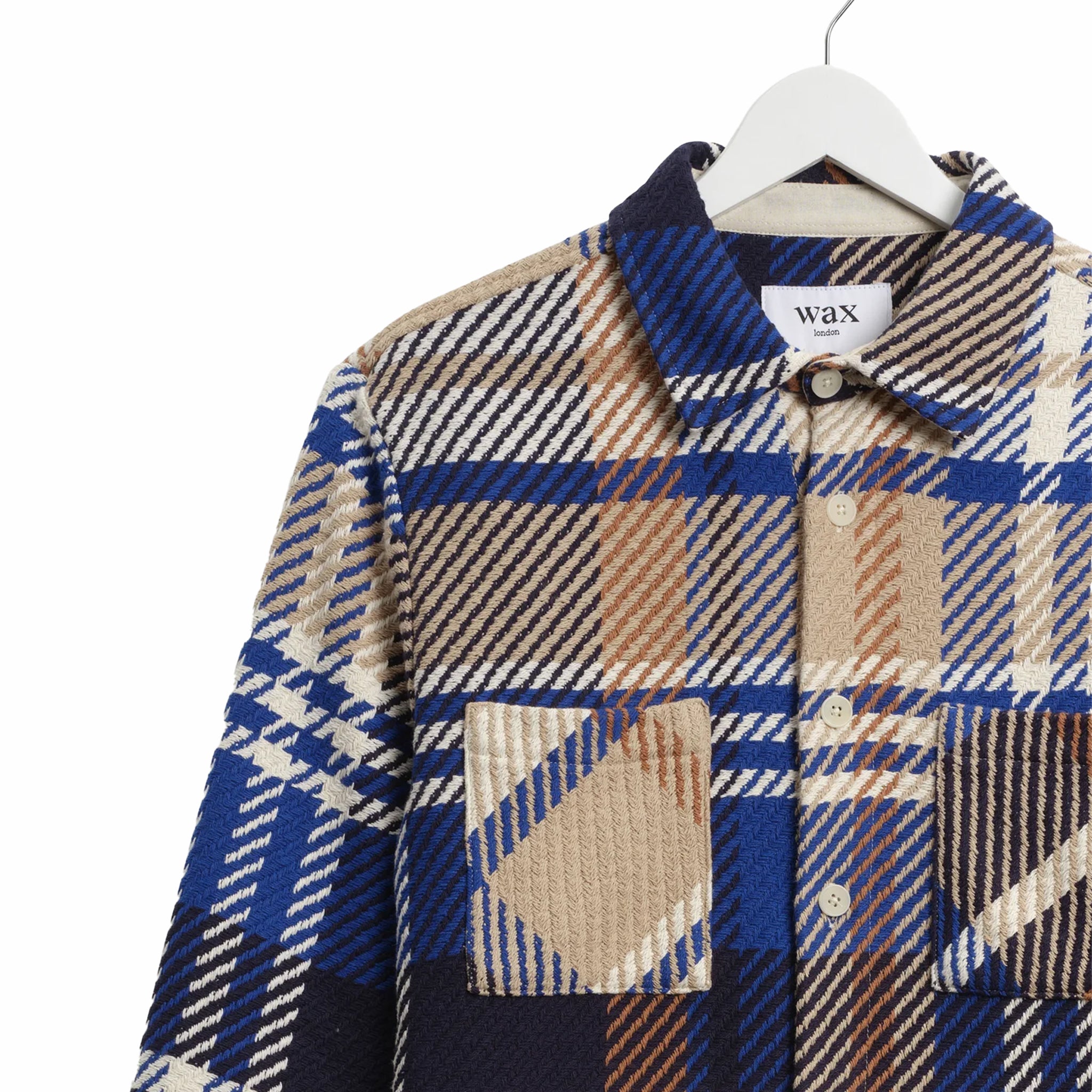 Wax London Whiting Overshirt - Bold Check (Blue/Tan) - August Shop