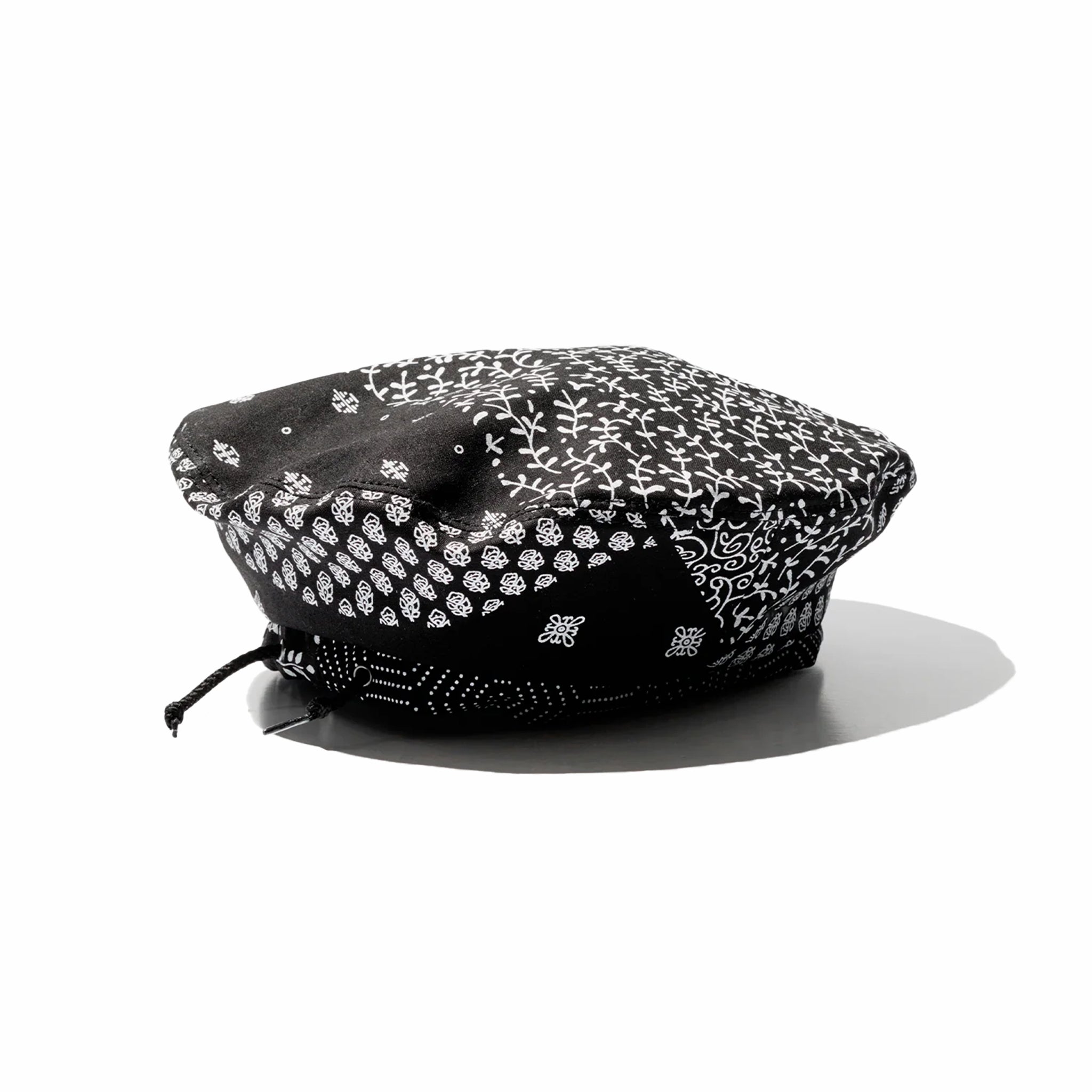Engineered Garments Beret - White Cotton Patchwork Print (Black) - August Shop
