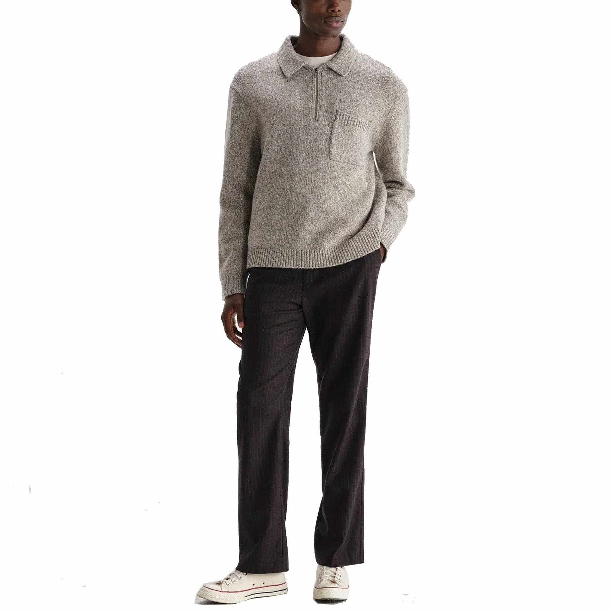 Wax London Alpha Zip Polo - Plain Stitch Fleck (Grey) - August Shop