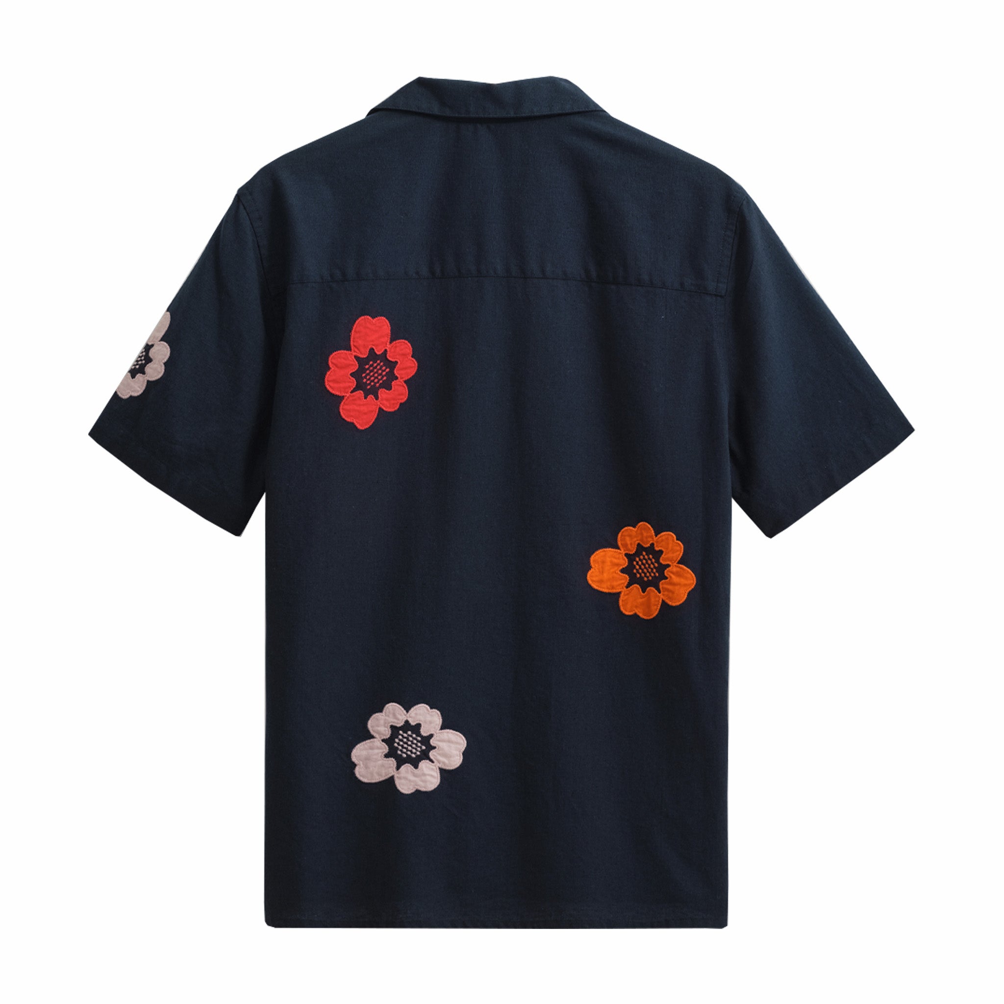 Wax London Didcot Short Sleeve Shirt - Applique Floral (Navy) - August Shop