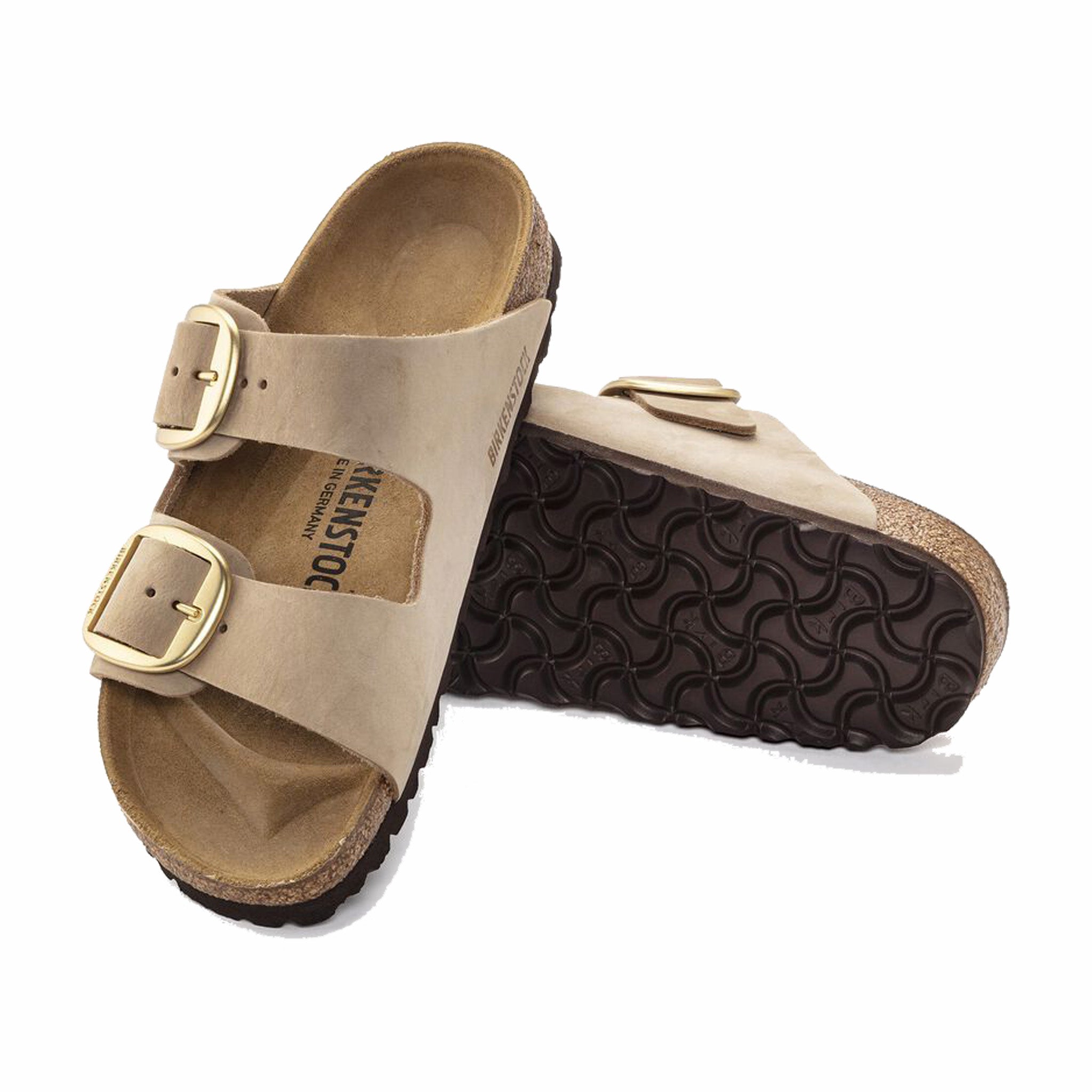 Birkenstock Women&#39;s Arizona Big Buckle Nubuck Leather (Sandcastle) - August Shop