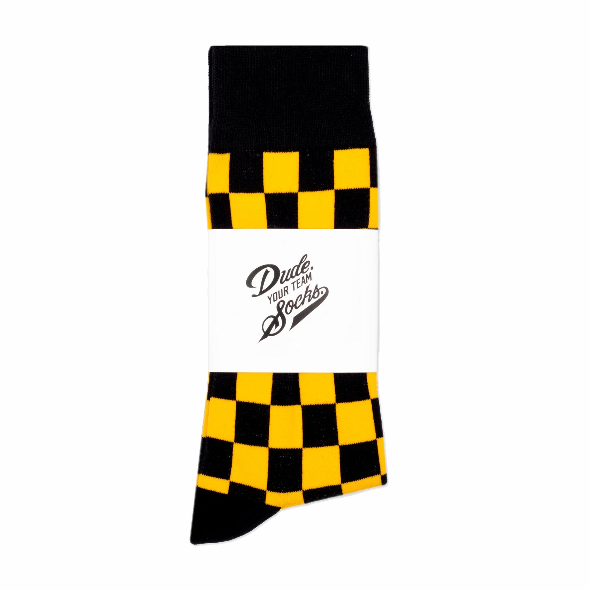 Dude. Your Team Socks. Checkered Socks (Black/Yellow) - August Shop