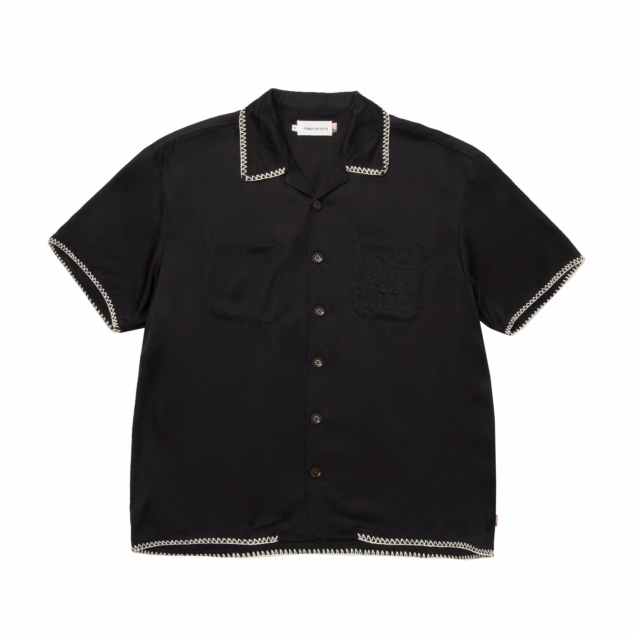 Honor The Gift Blanket Stitch Woven Shirt (Black) - August Shop