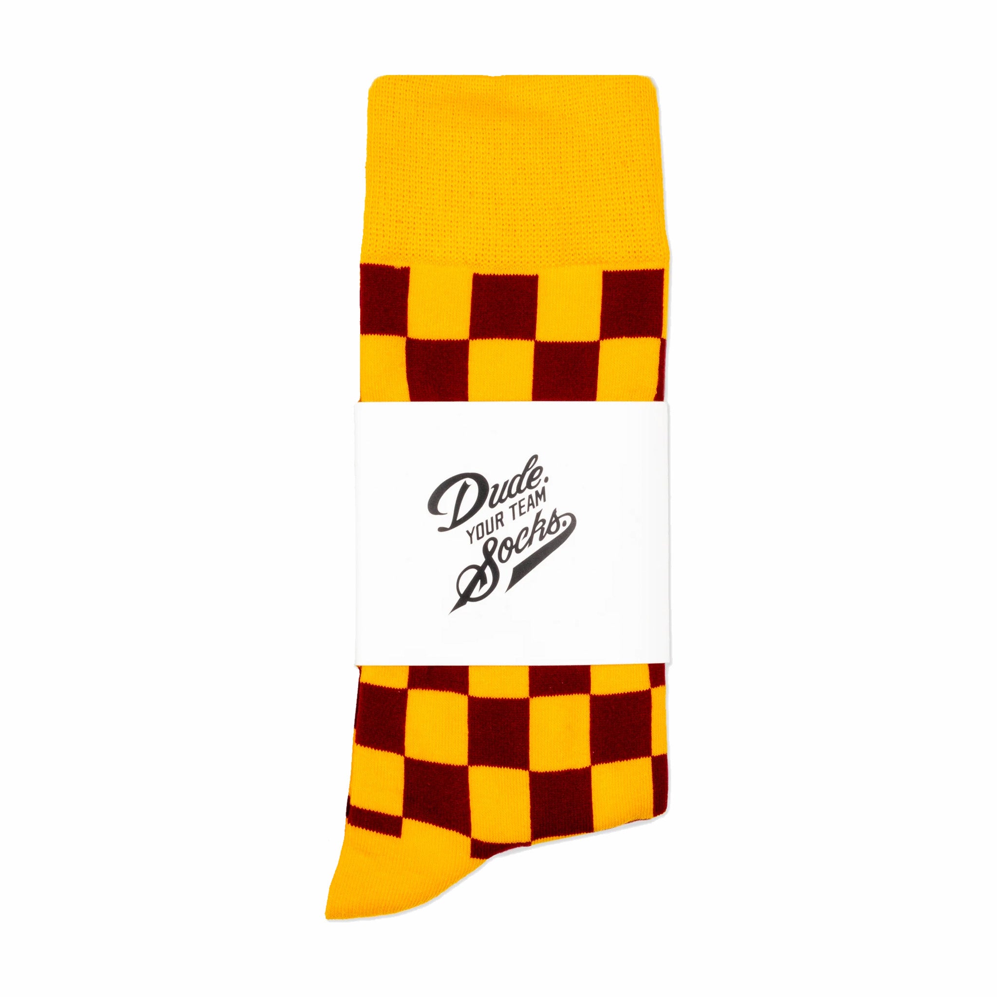 Dude. Your Team Socks. Checkered Socks (Burgundy/Gold) - August Shop