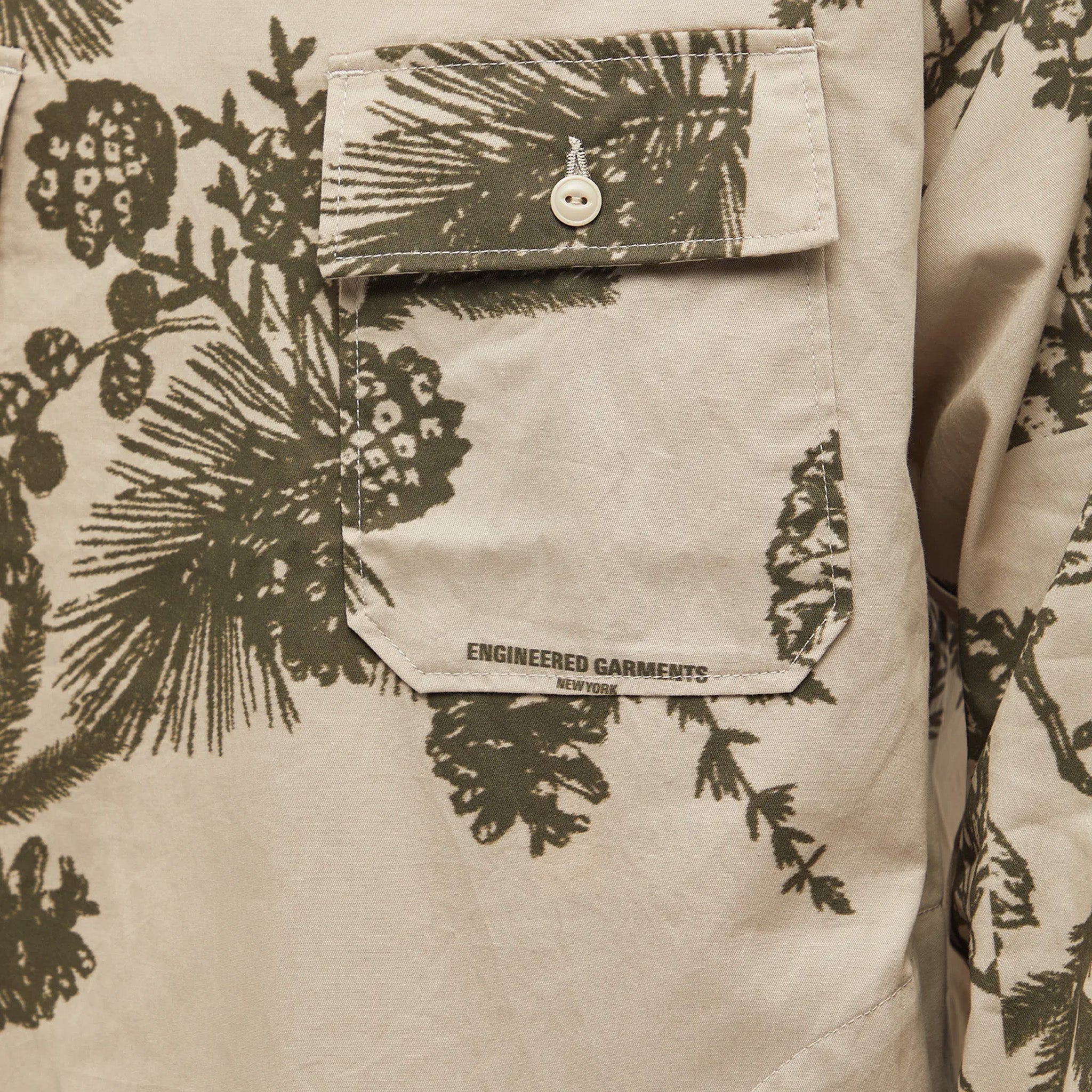 Engineered Garments Cagoule Shirt French Twill Pinecone Printed (Khaki) - August Shop