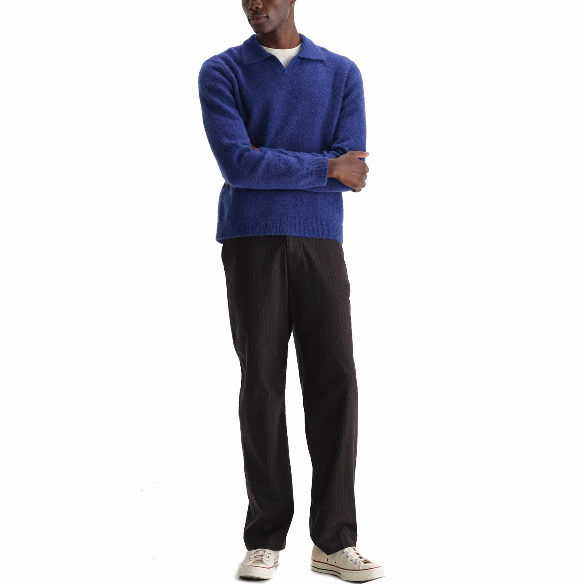 Wax London Carter Open Collar Polo - Fluffy Wool Blend (Blue) - August Shop