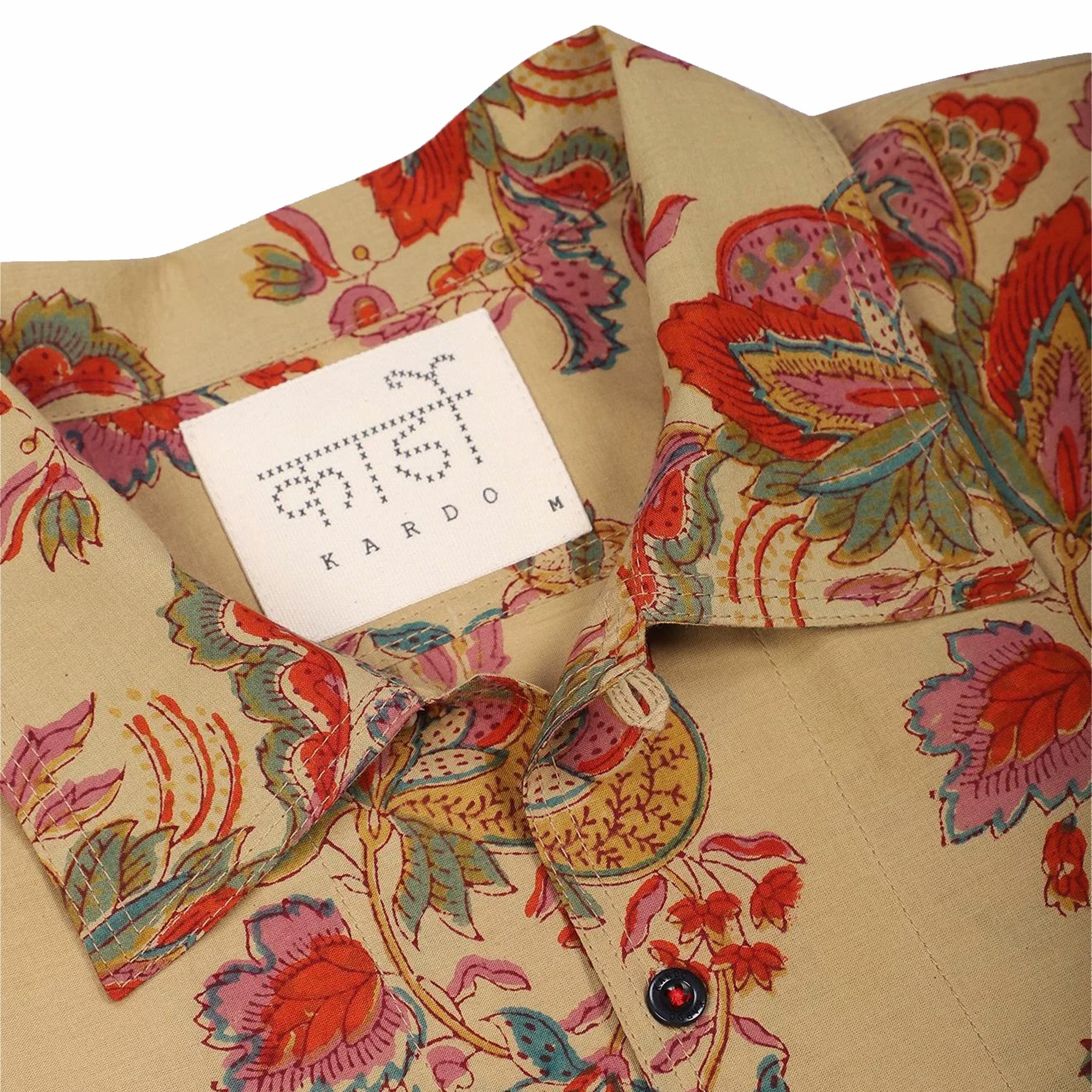 Kardo Chintan Boxy Fit Open Collar S/S Shirt (Tan/Multi) - August Shop