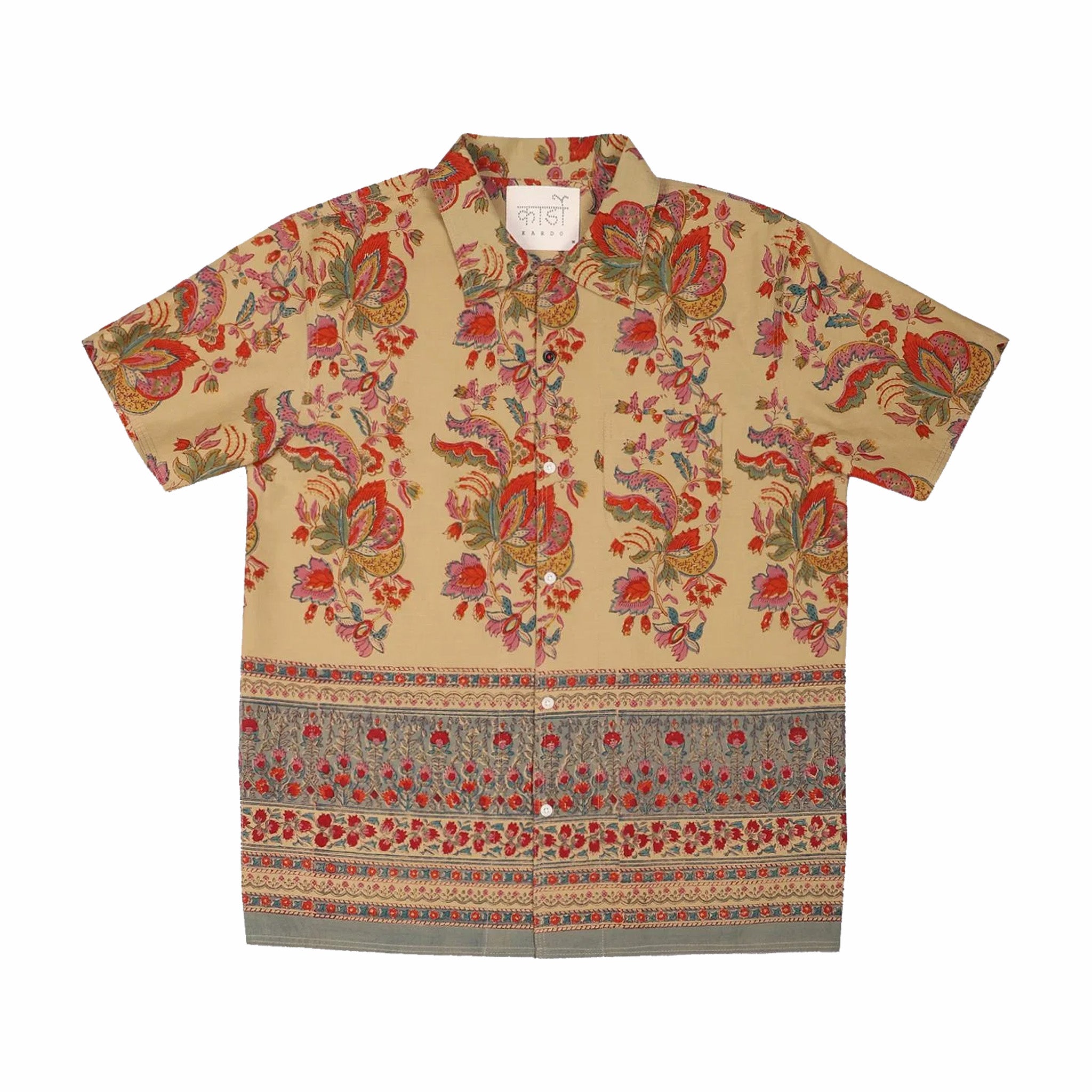 Kardo Chintan Boxy Fit Open Collar S/S Shirt (Tan/Multi) - August Shop