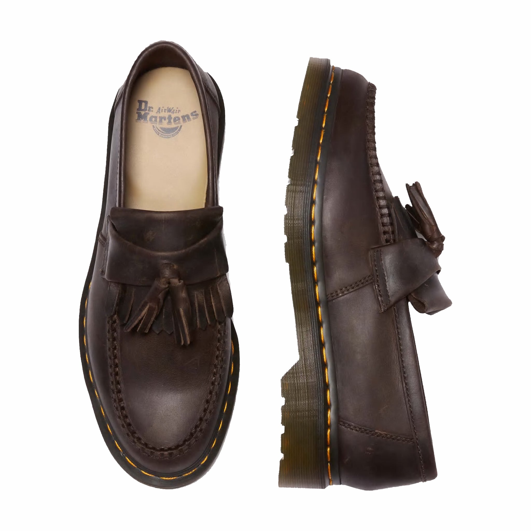 Dr. Martens Adrian Crazy Horse Leather Tassel Loafers (Dark Brown) - August Shop