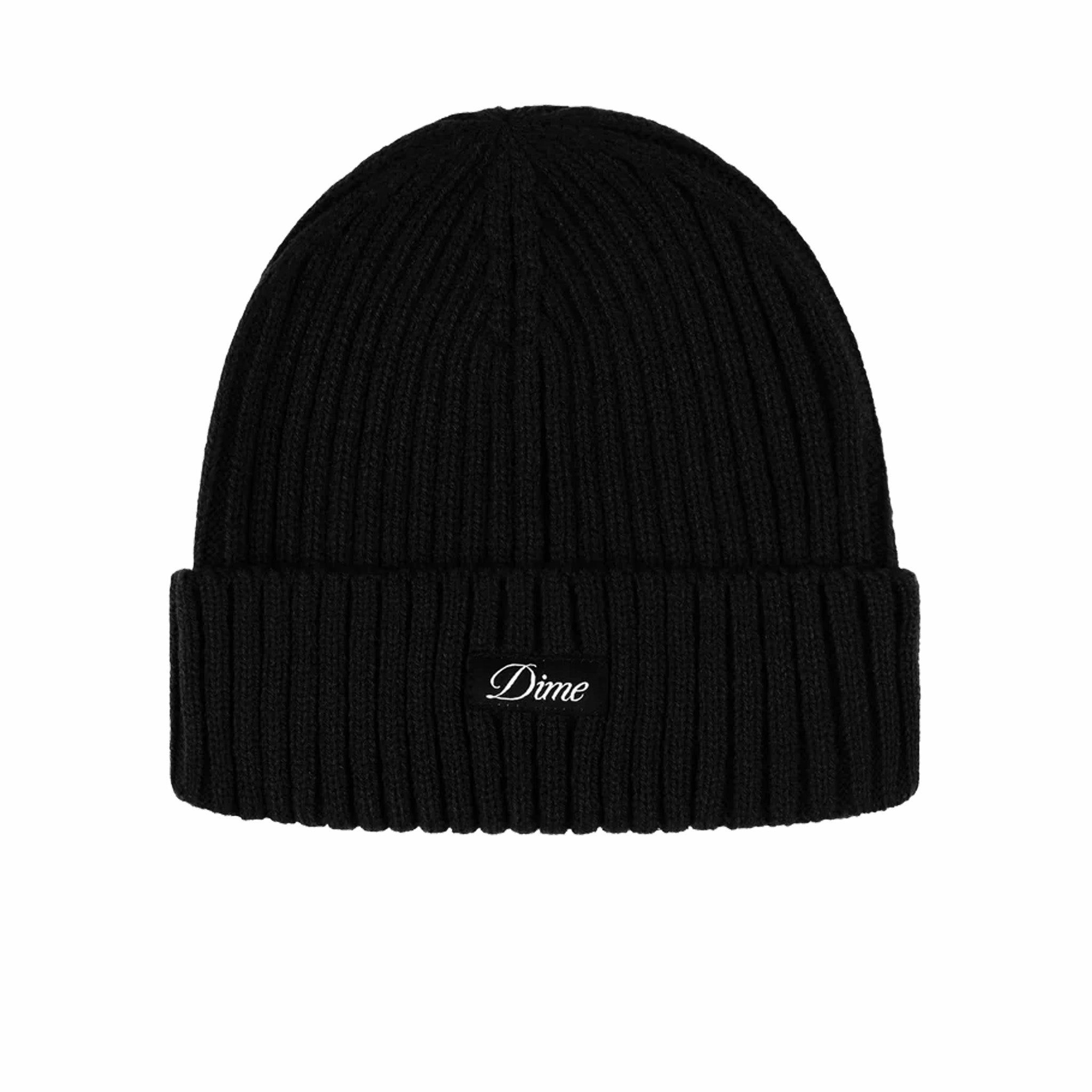 Dime Cursive Fold Beanie (Black) - August Shop