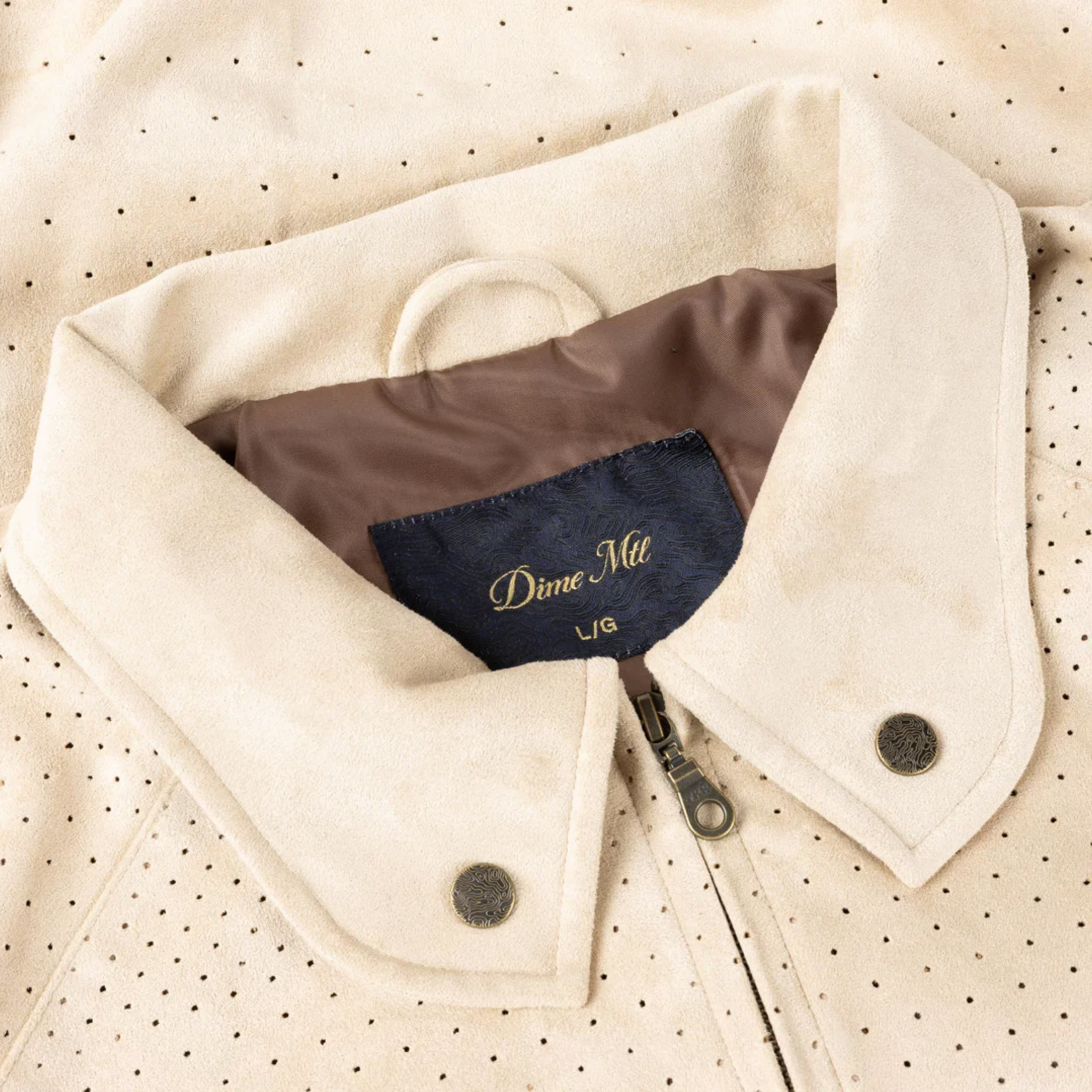 Dime Perforated Faux Suede Jacket (Tan) - August Shop
