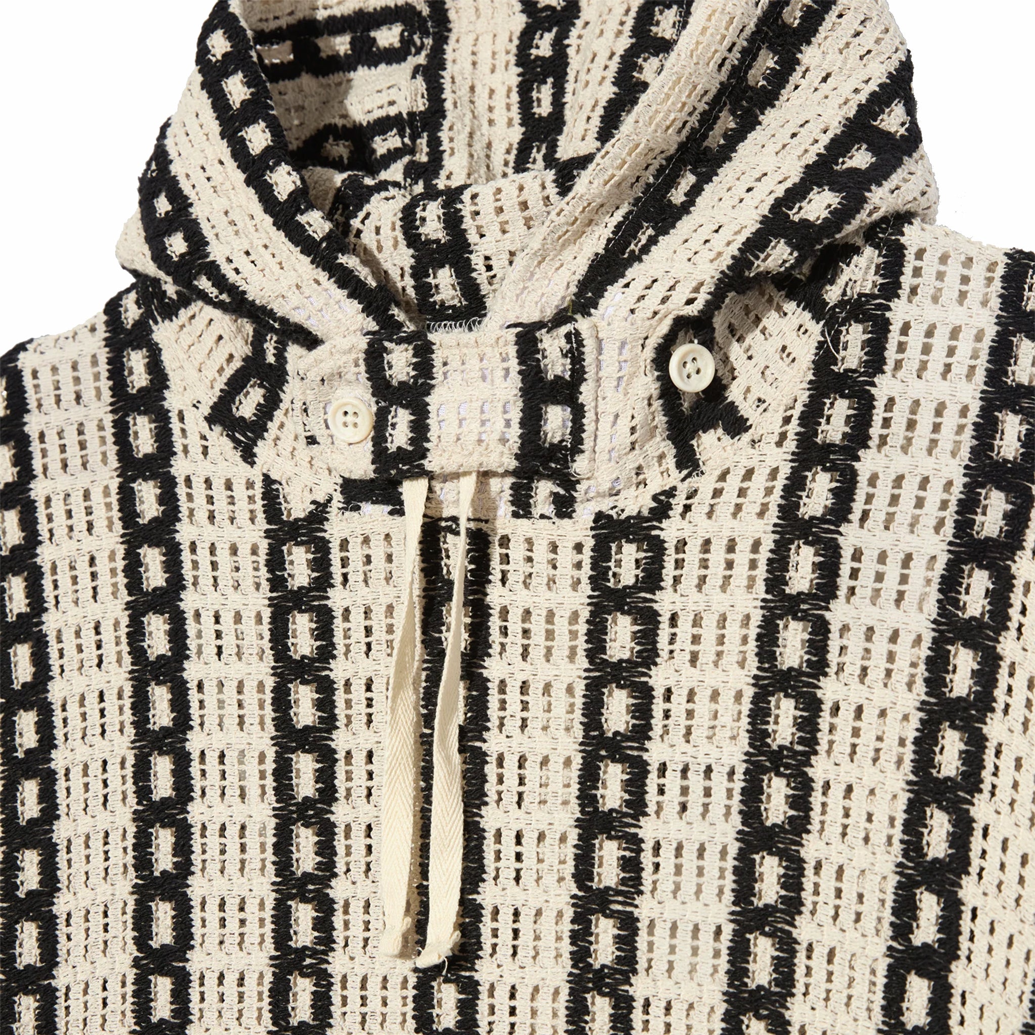Engineered Garments Short Sleeve Hoody - Stripe CP Crochet (White) - August Shop