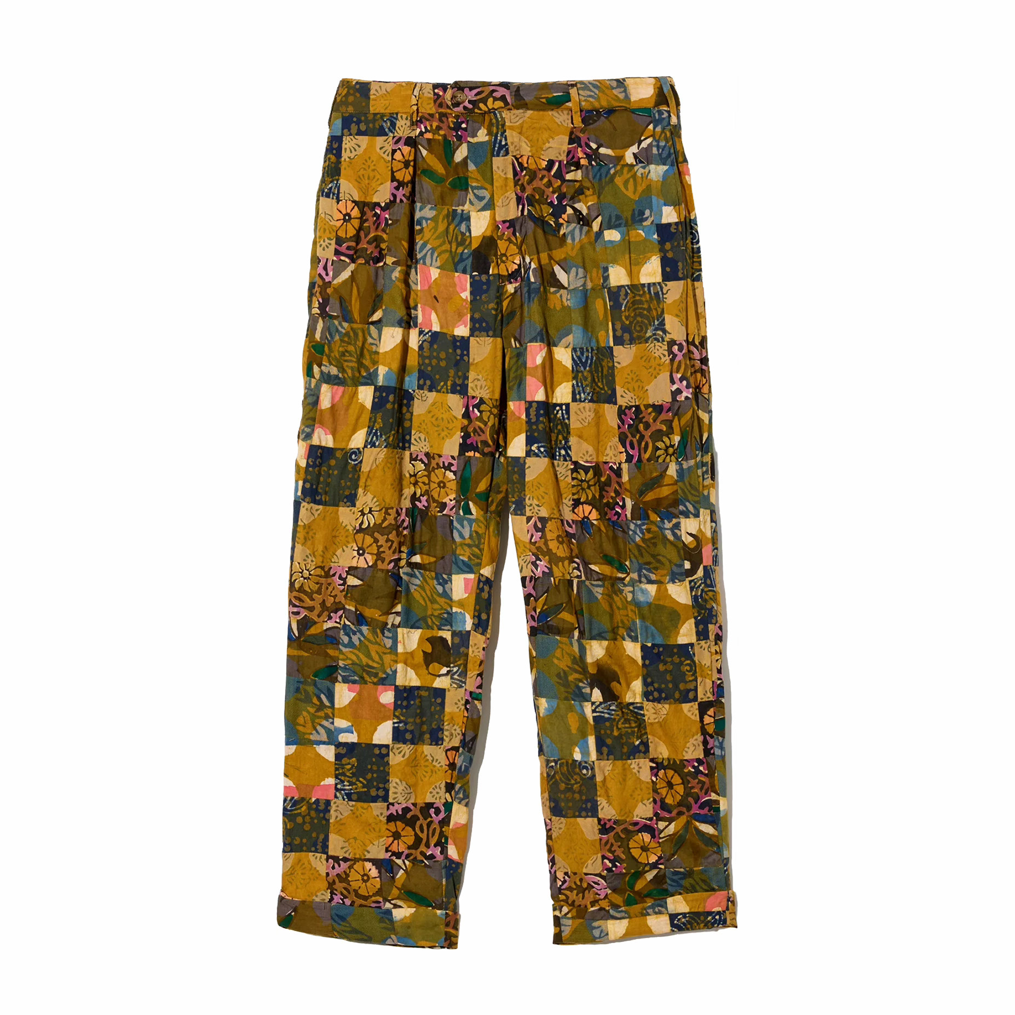 Engineered Garments Carlye Pant - Olive Cotton Multi Pattern Patchwork (Multi)