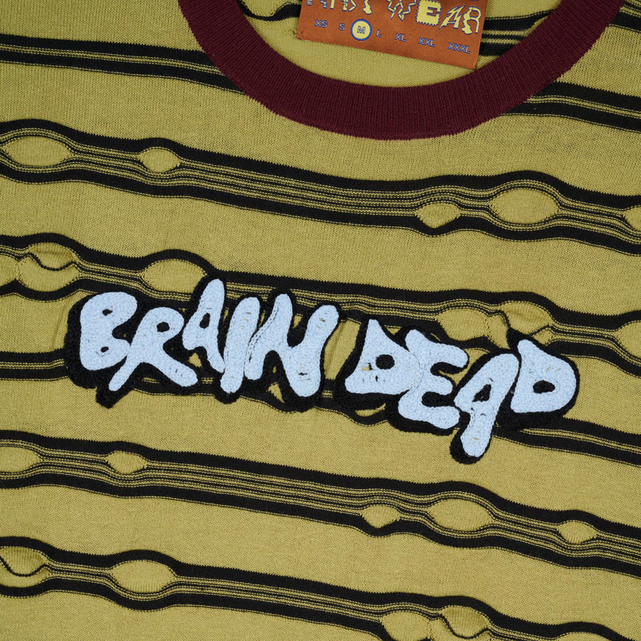 Brain Dead Embroidered Puckered Striped Shirt (Lime) - August Shop