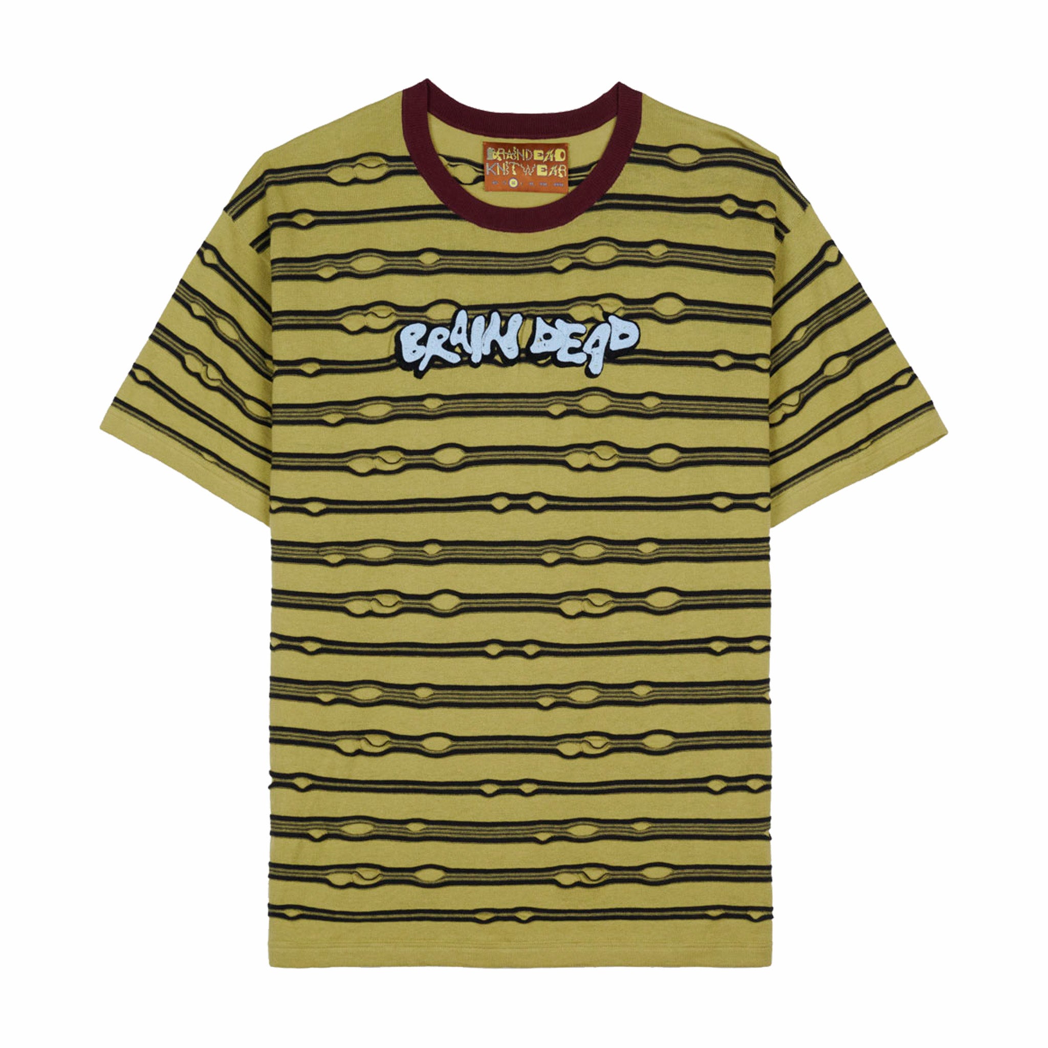 Brain Dead Embroidered Puckered Striped Shirt (Lime) - August Shop