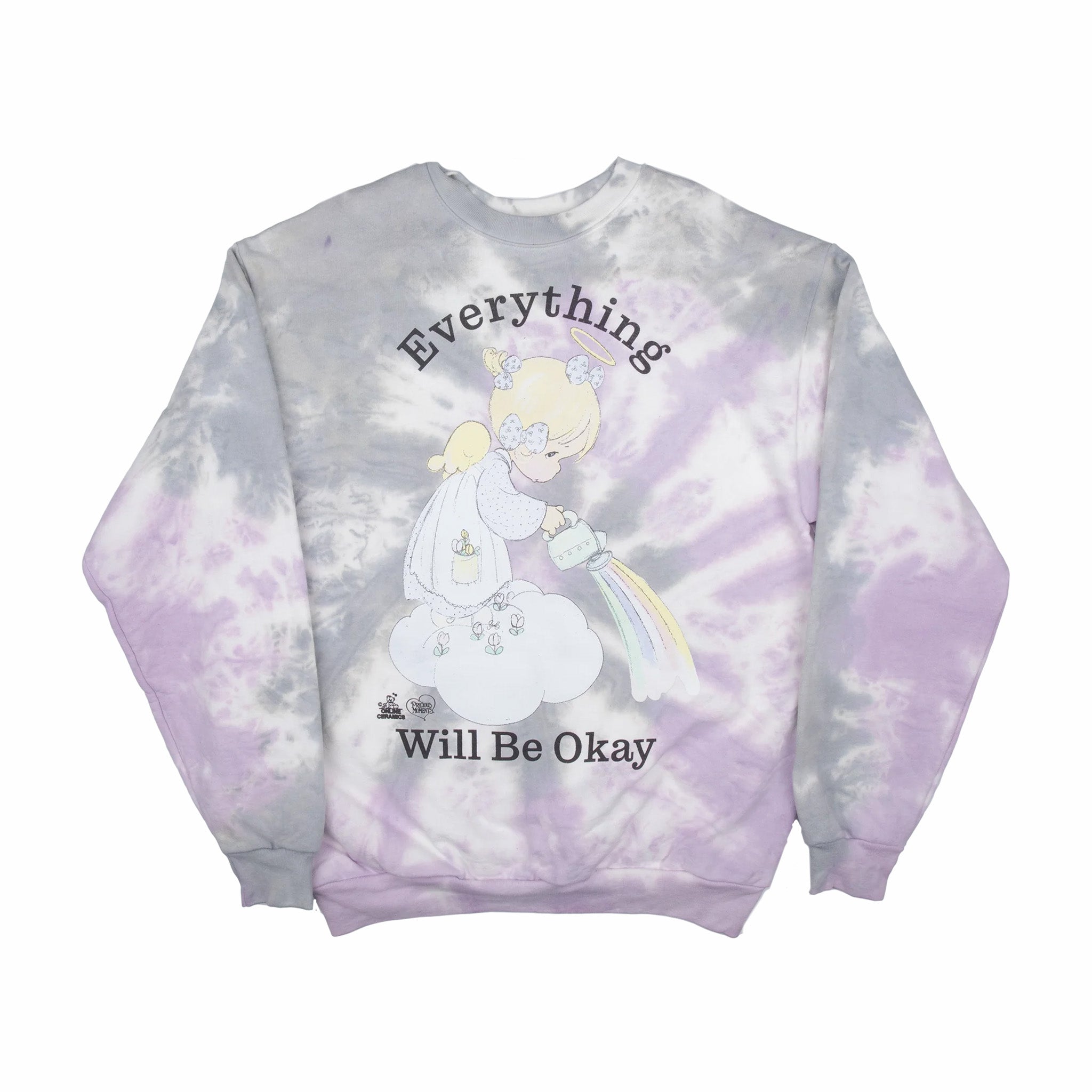 Online Ceramics x Precious Moments &quot;Everything Will Be Ok&quot; Hand Dyed Sweatshirt 14oz Fleece (Tie-Dye) - August Shop