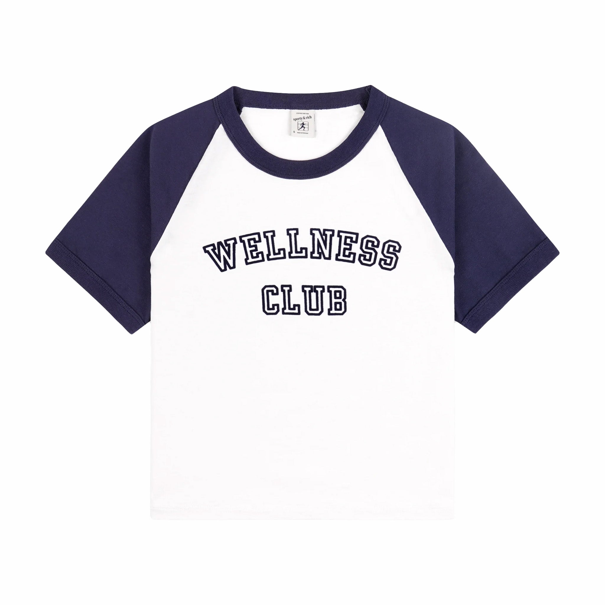 Sporty &amp; Rich Women's Wellness Club Flocked Baby Tee (White/Navy) - August Shop