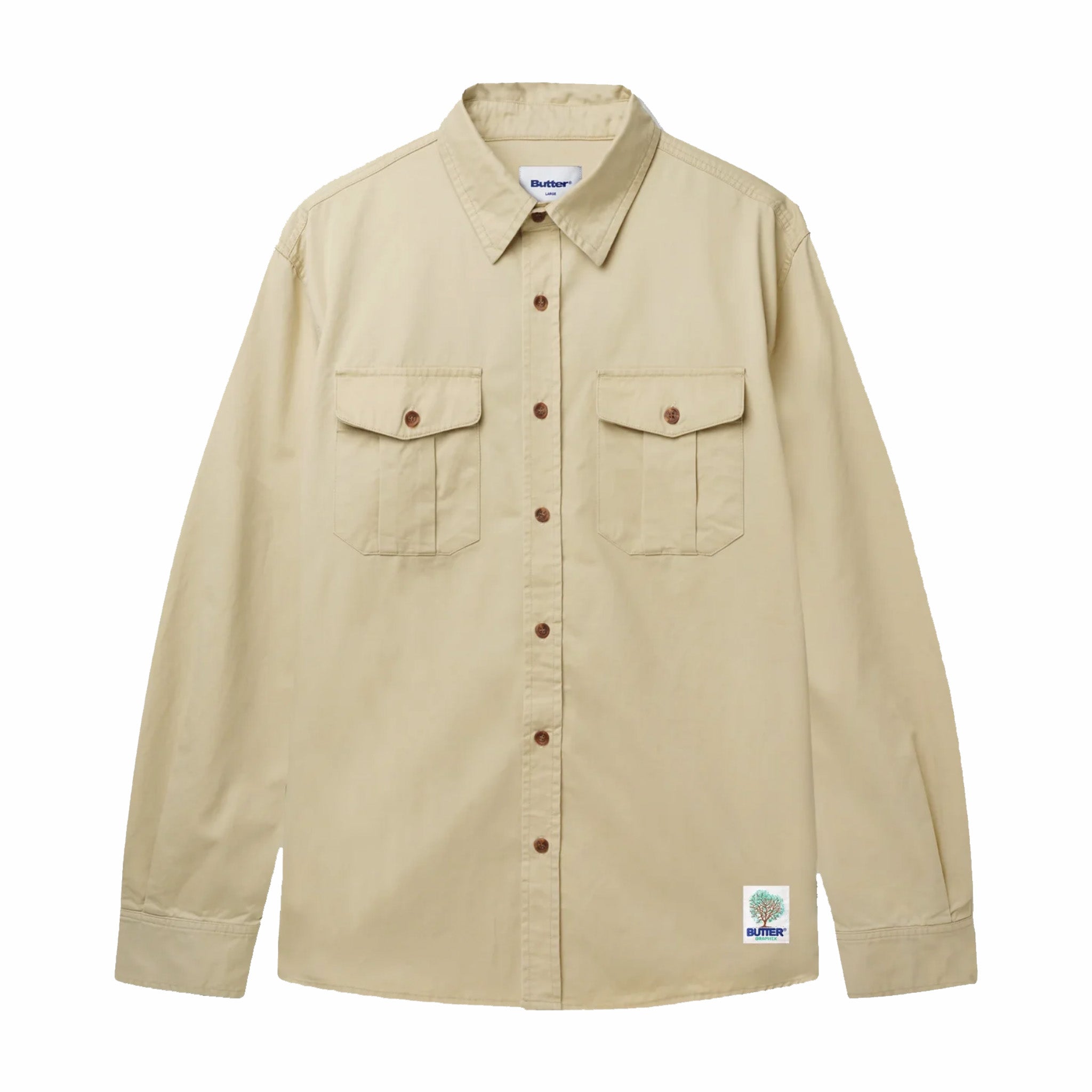 Butter Goods Washed Pocket L/S Shirt (Khaki) - August Shop