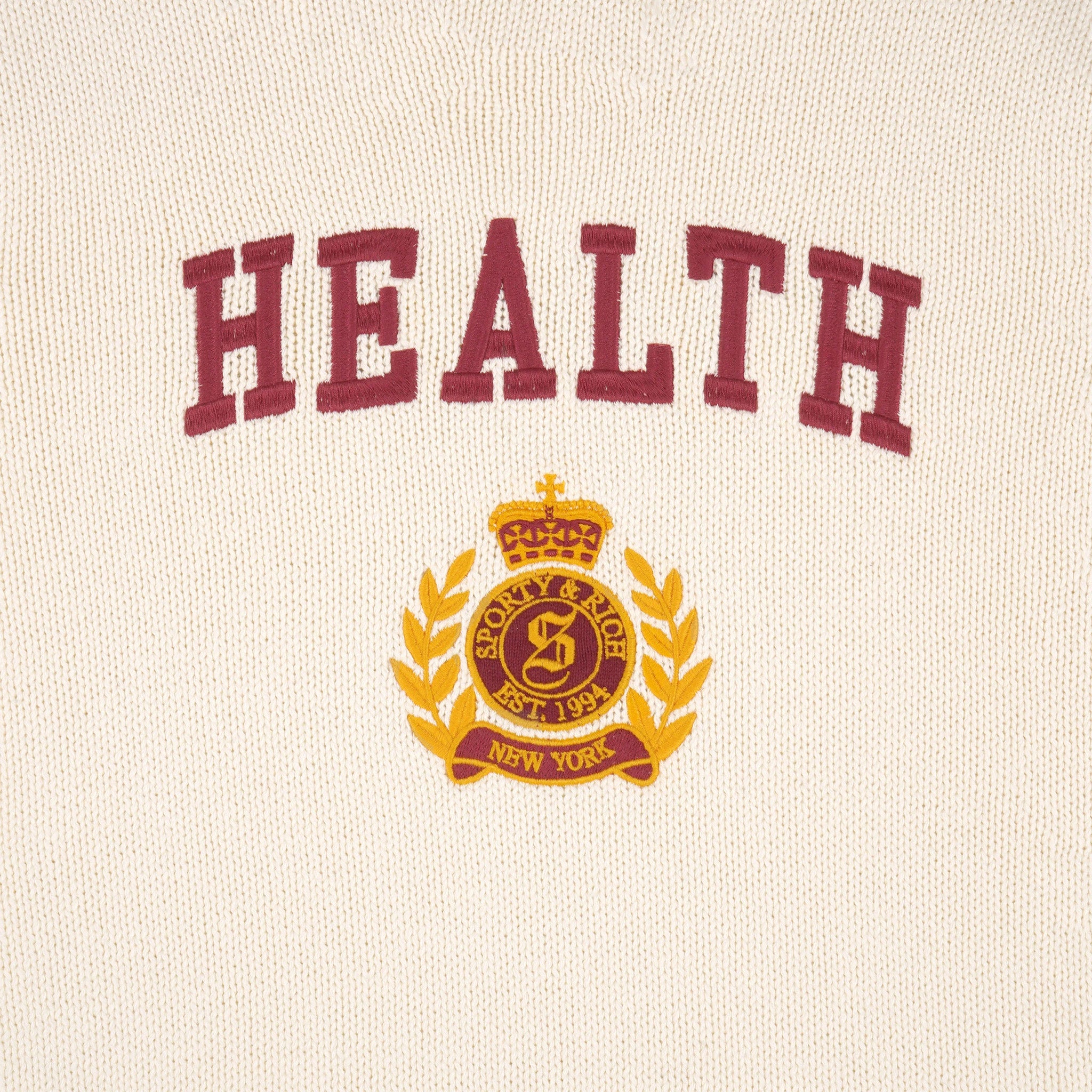 Sporty &amp; Rich NY Health Crest Knitted Sweater (Cream/Merlot/Gold) - August Shop