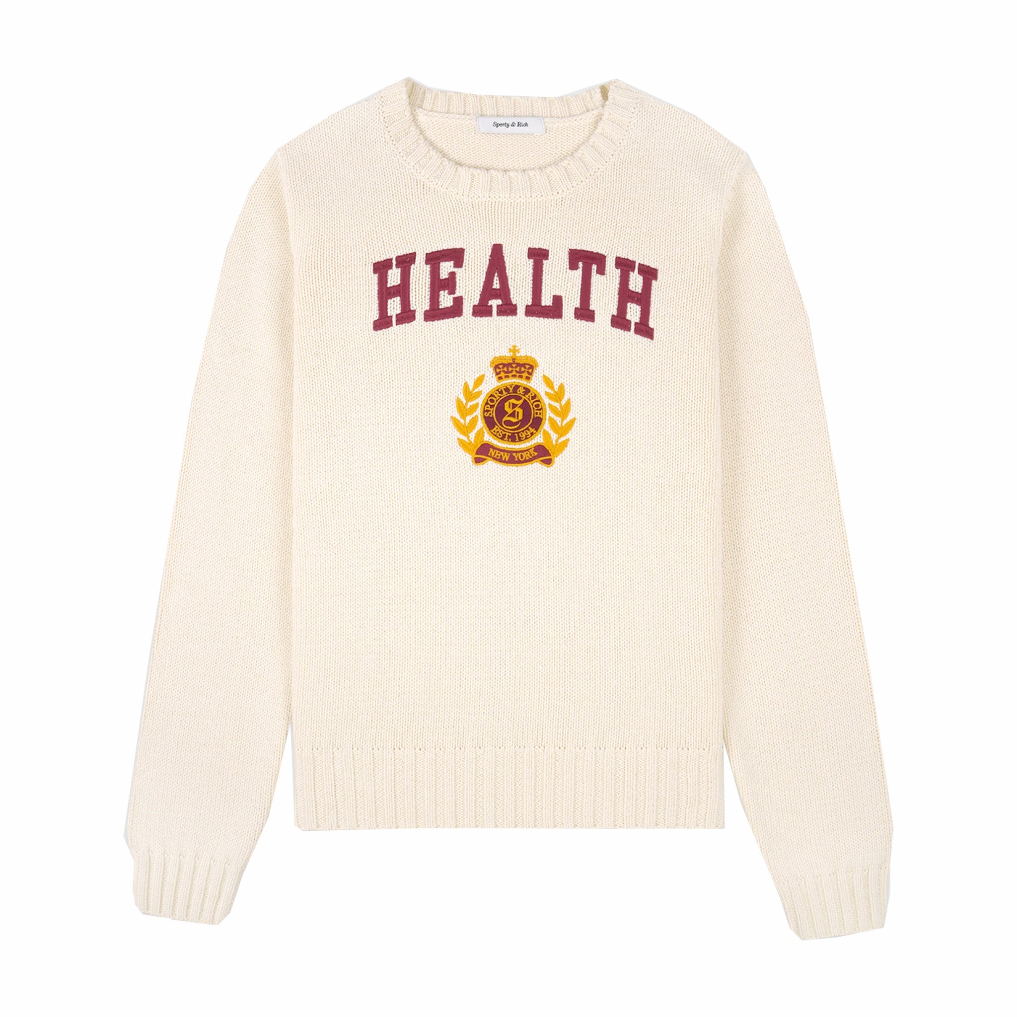 Sporty &amp; Rich NY Health Crest Knitted Sweater (Cream/Merlot/Gold) - August Shop