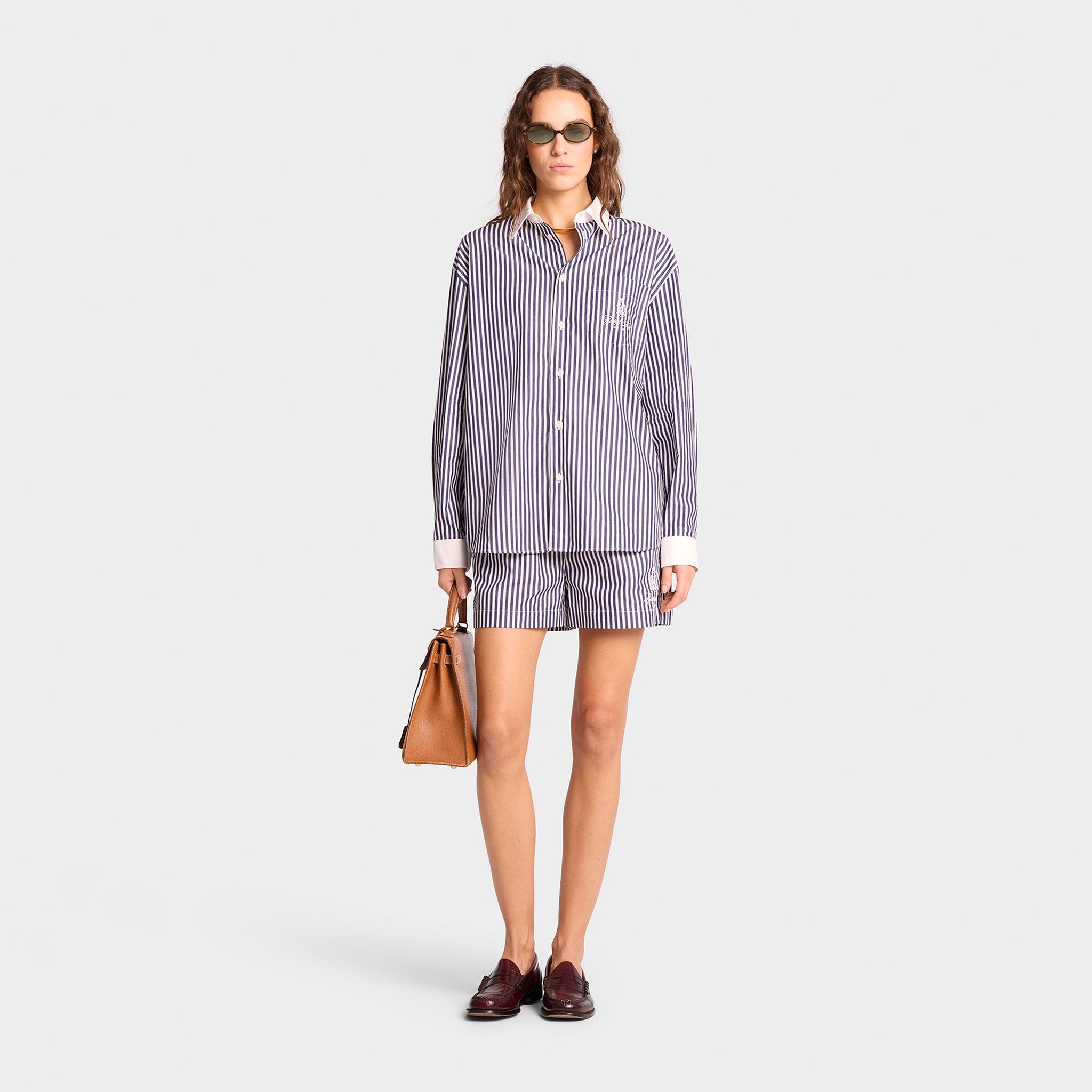 Sporty &amp; Rich Vendome Oversized Shirt (Navy Stripe/White) - August Shop