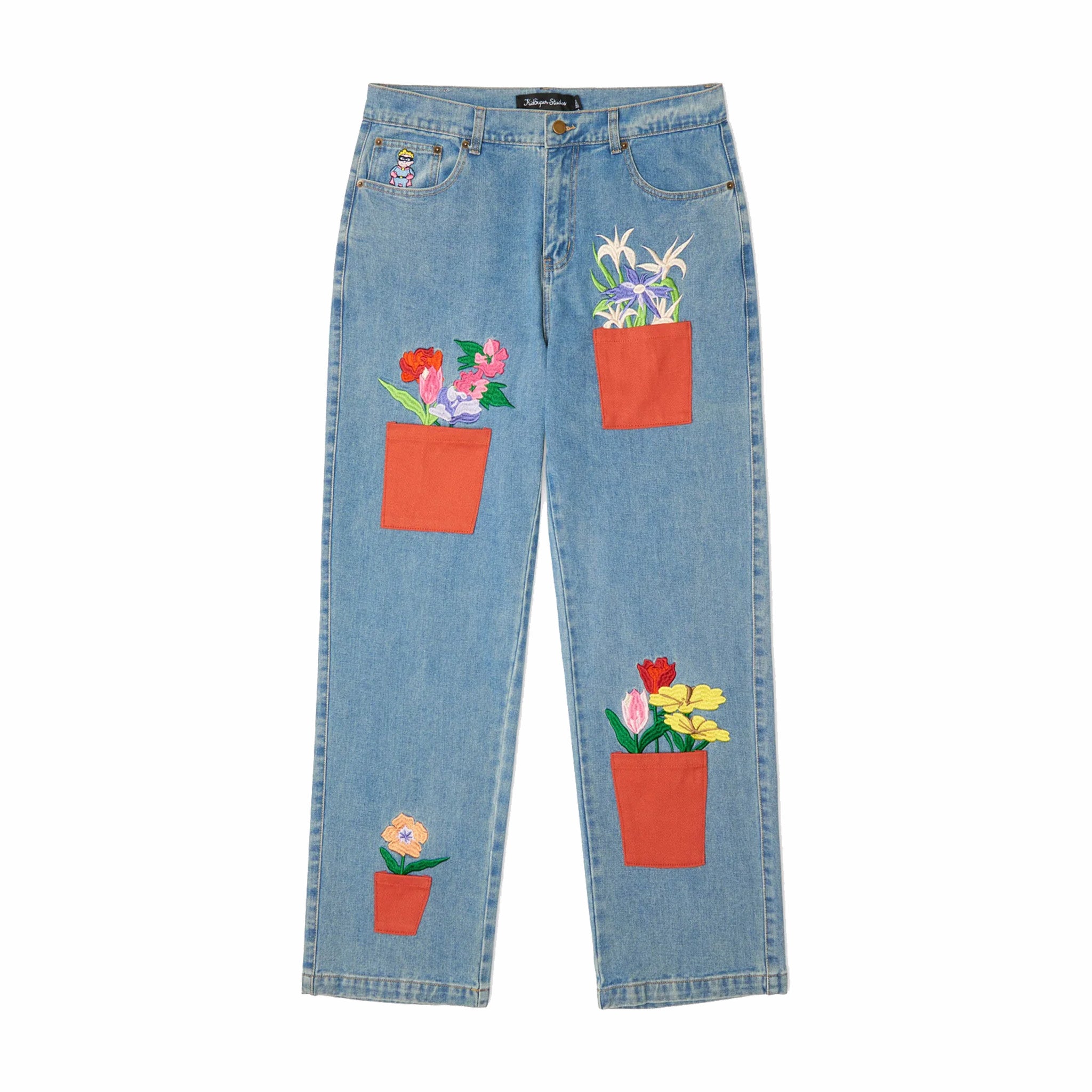 KidSuper Studios All Over Flower Pots Denim Jeans (Blue) - August Shop