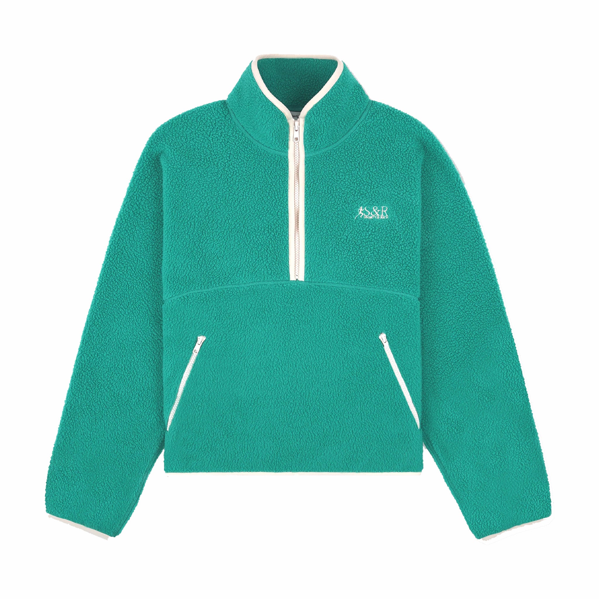 Sporty &amp; Rich SR Runner Sherpa Quarter Zip (Spring Green/Cream) - August Shop