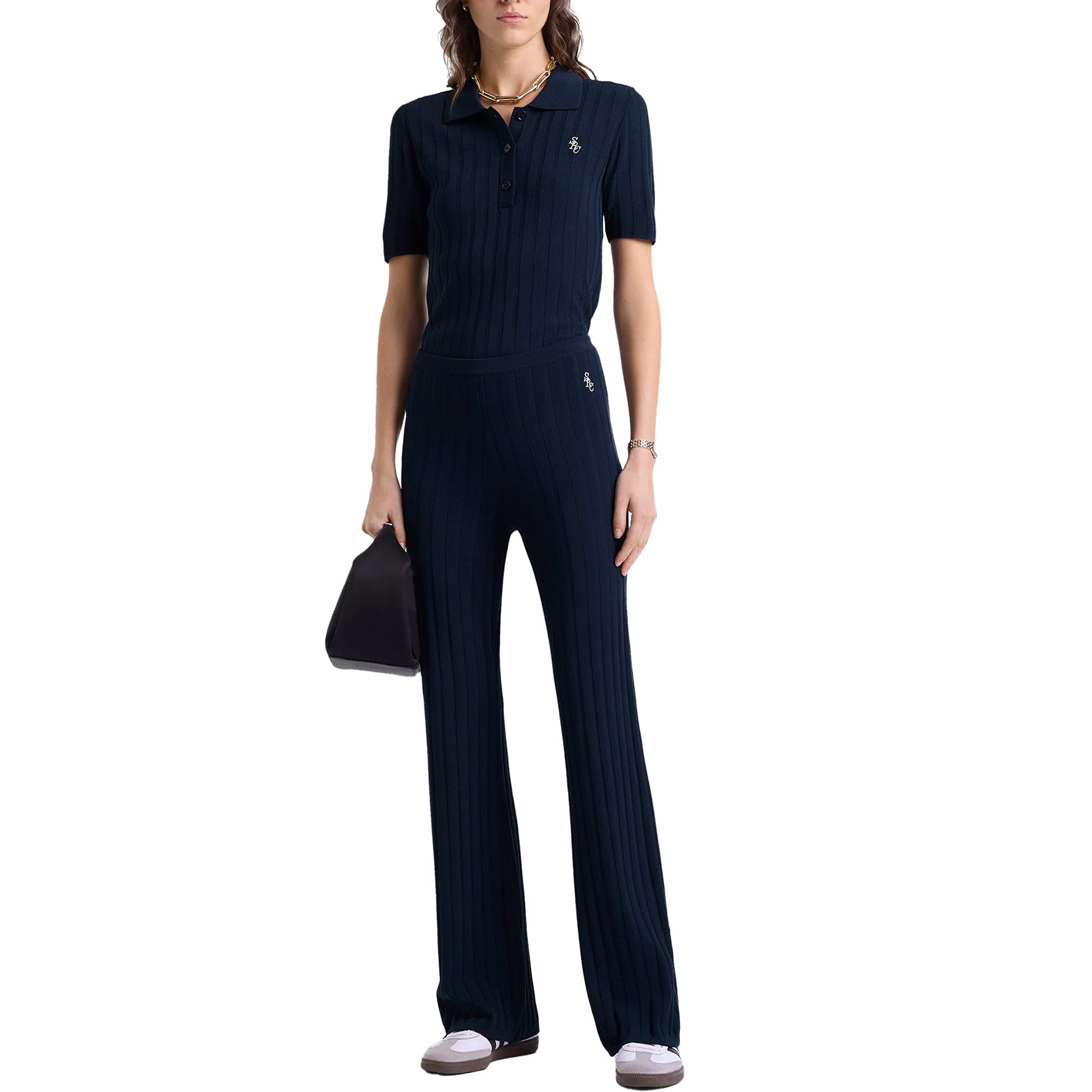 Sporty &amp; Rich Women's SRC Ribbed Trousers (Navy/White) - August Shop