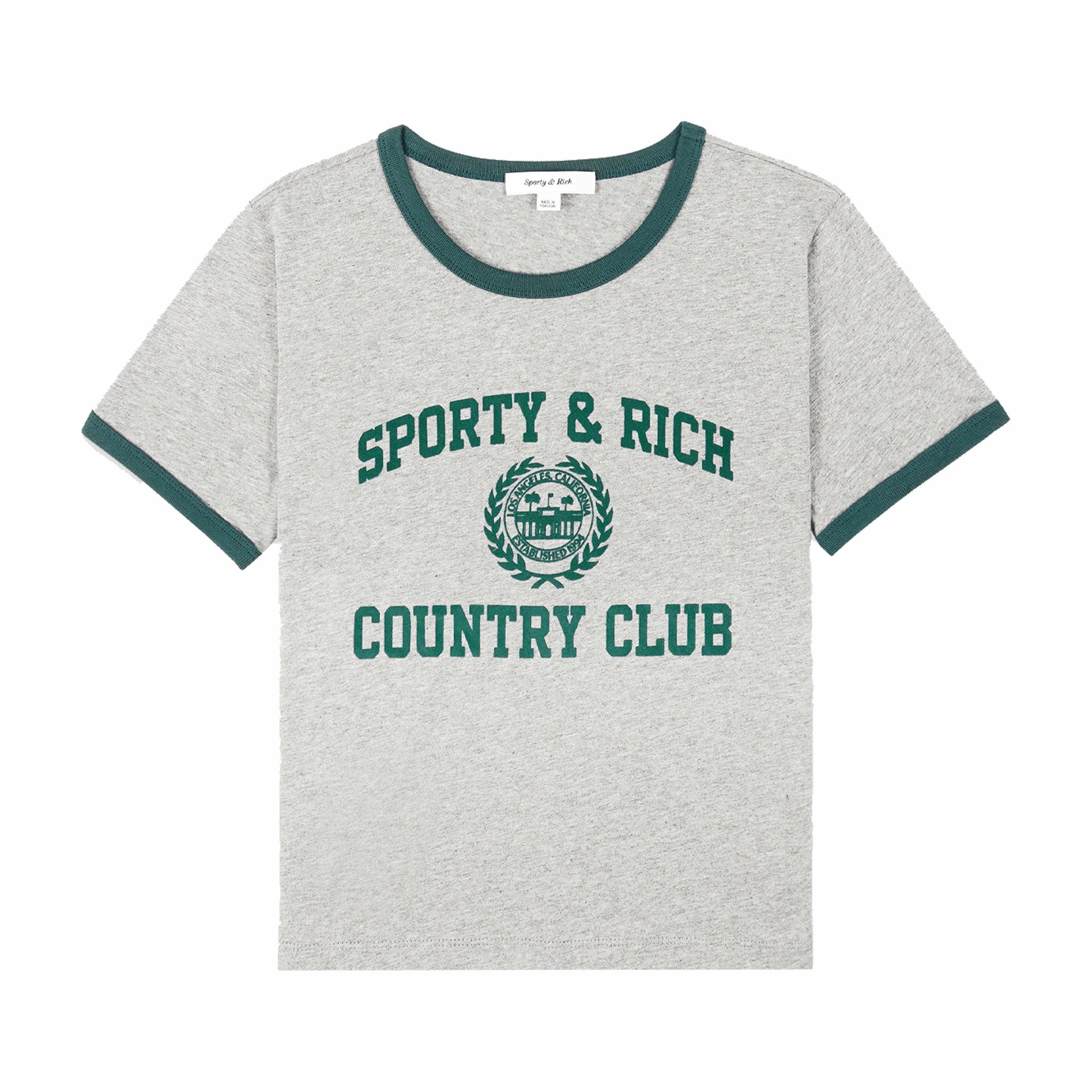 Sporty &amp; Rich Women&#39;s Varsity Crest Ringer Tee (Heather Gray/Alpine) - August Shop