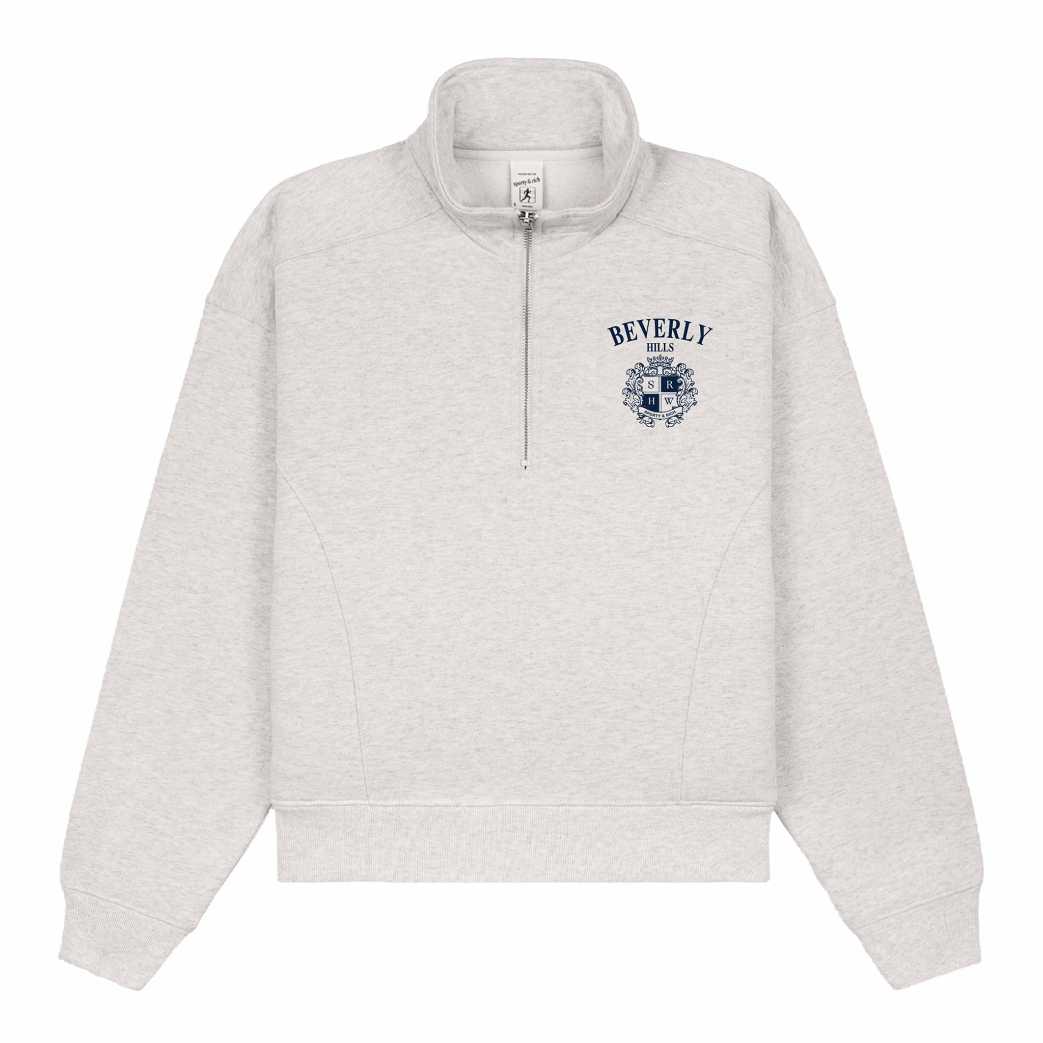Sporty &amp; Rich Men's BH Crest Quarter Zip (Heather Gray/Navy)