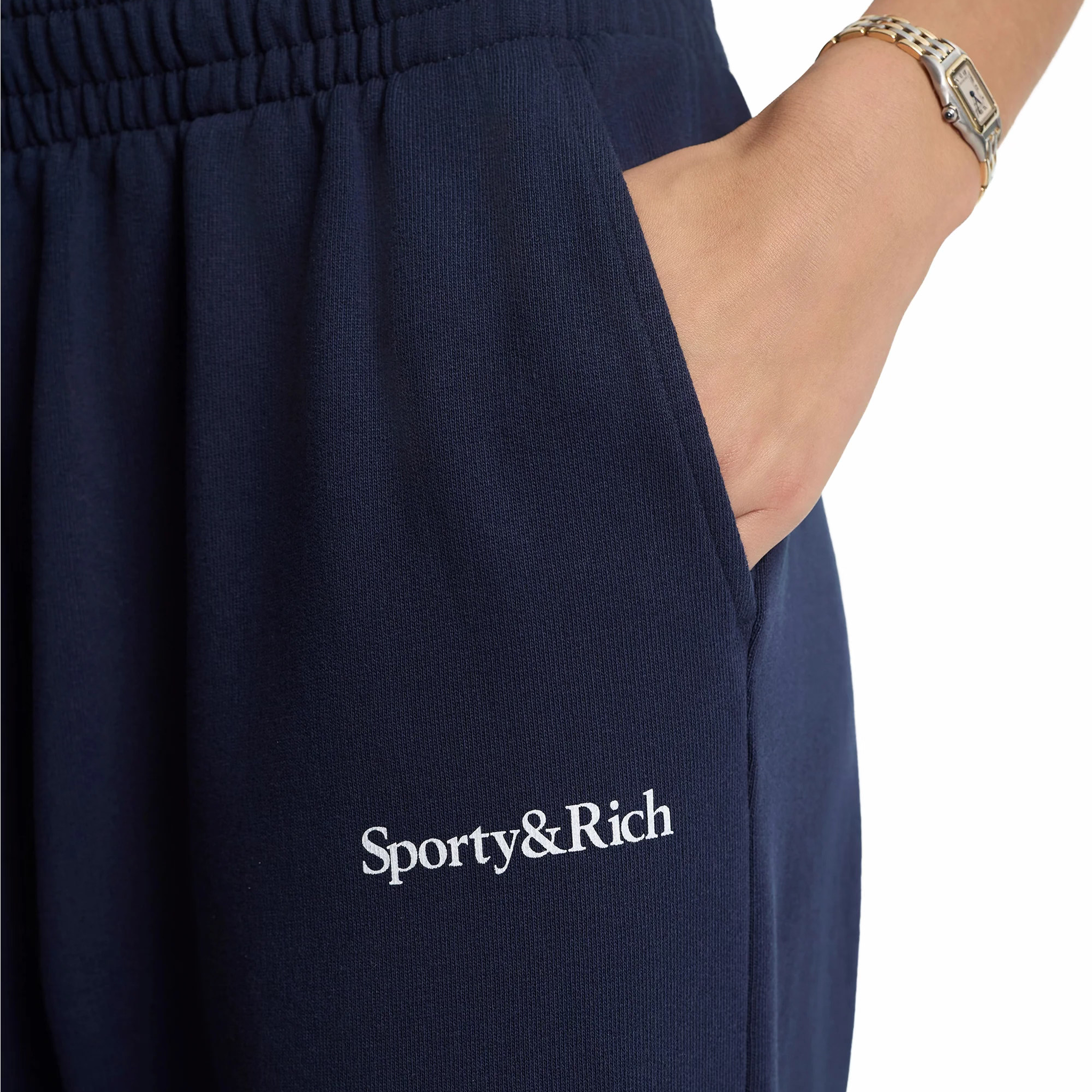 Sporty &amp; Rich Men's Serif Logo Wide Sweatpant (Navy/White) - August Shop