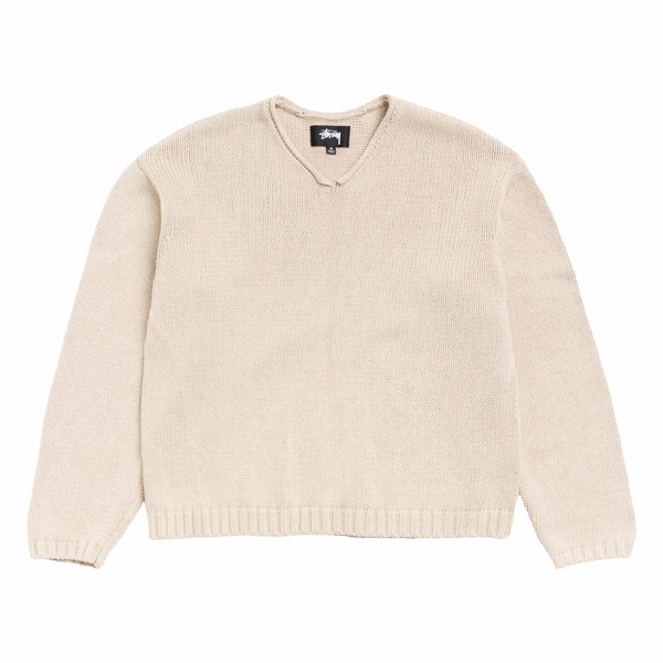 Stüssy Roll V Neck Sweater (Oatmeal) – August