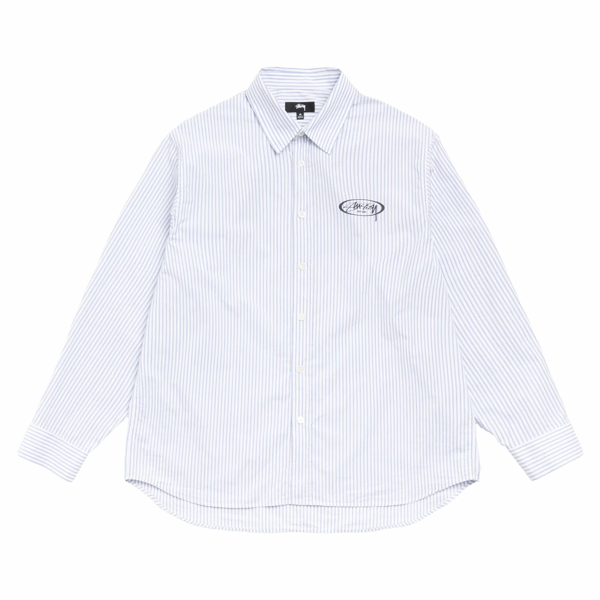 Stüssy Standard Longsleeve Shirt Logo (Blue Stripe) - August Shop