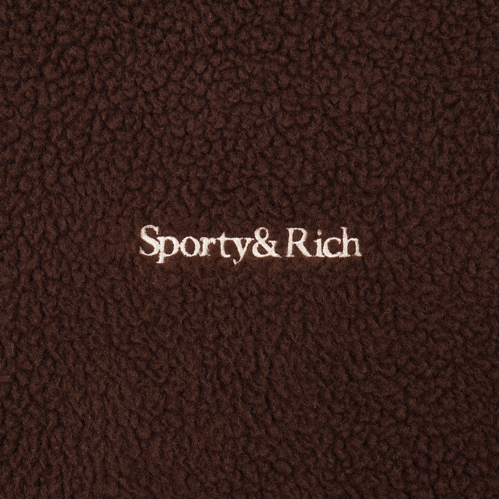 Sporty &amp; Rich Serif Logo Sherpa Quarter Zip (Chocolate/Cream) - August Shop