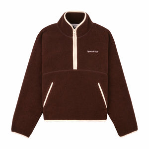 Sporty & Rich Serif Logo Sherpa Quarter Zip (Chocolate/Cream) - August Shop