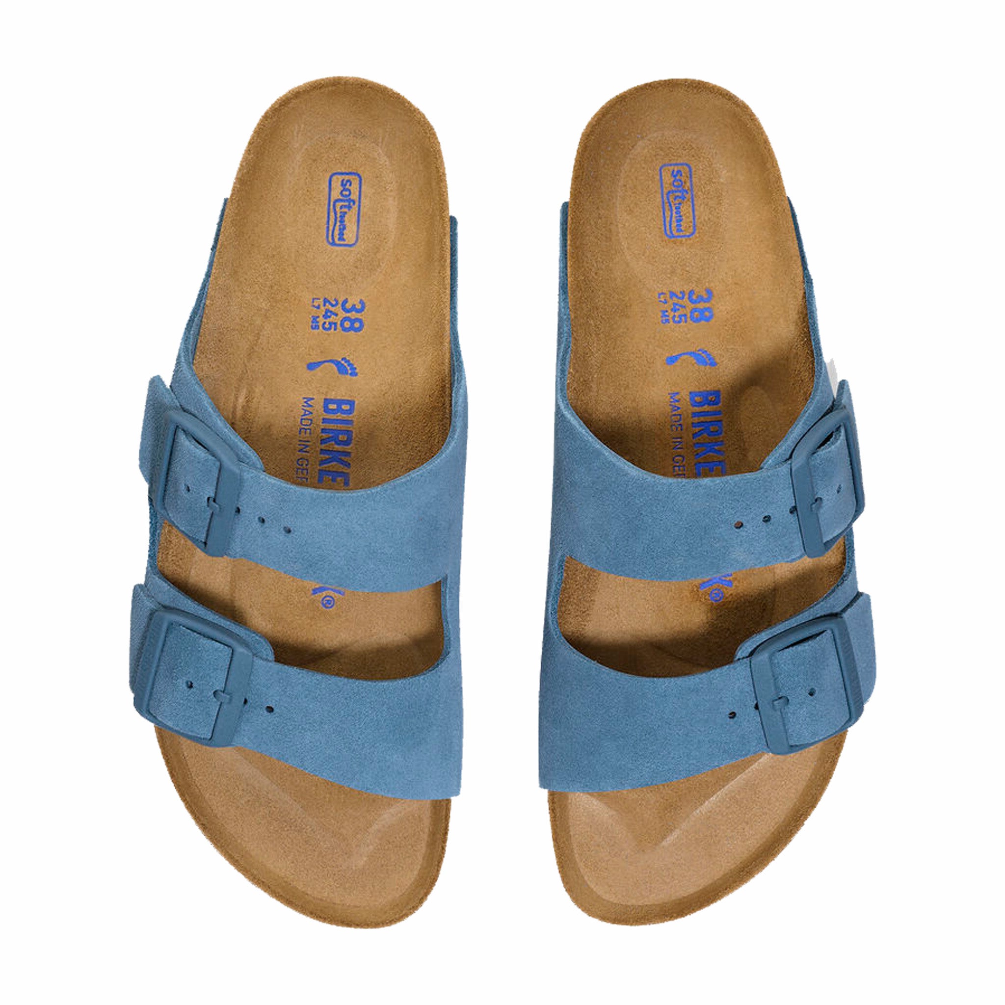Birkenstock Women&#39;s Arizona Soft Footbed Suede Leather (Elemental Blue) - August Shop
