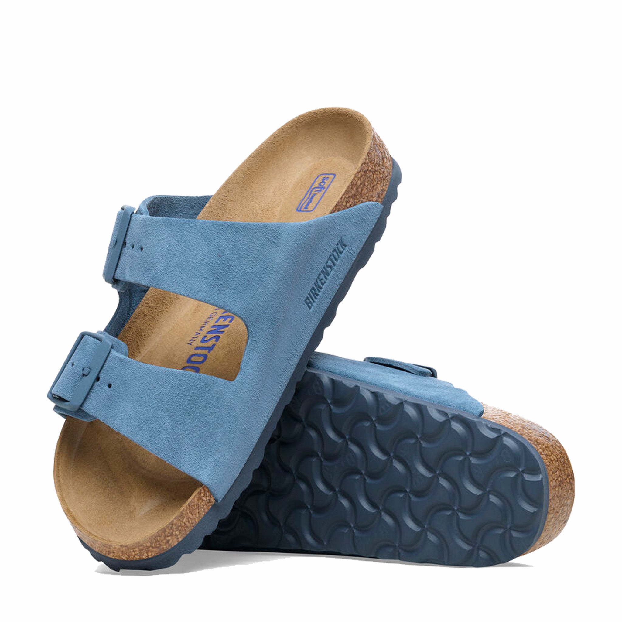 Birkenstock Women&#39;s Arizona Soft Footbed Suede Leather (Elemental Blue) - August Shop